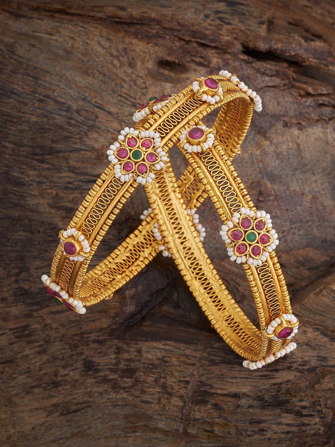 

Kushal's Fashion Jewellery Gold-Plated Antique Bangle, Red