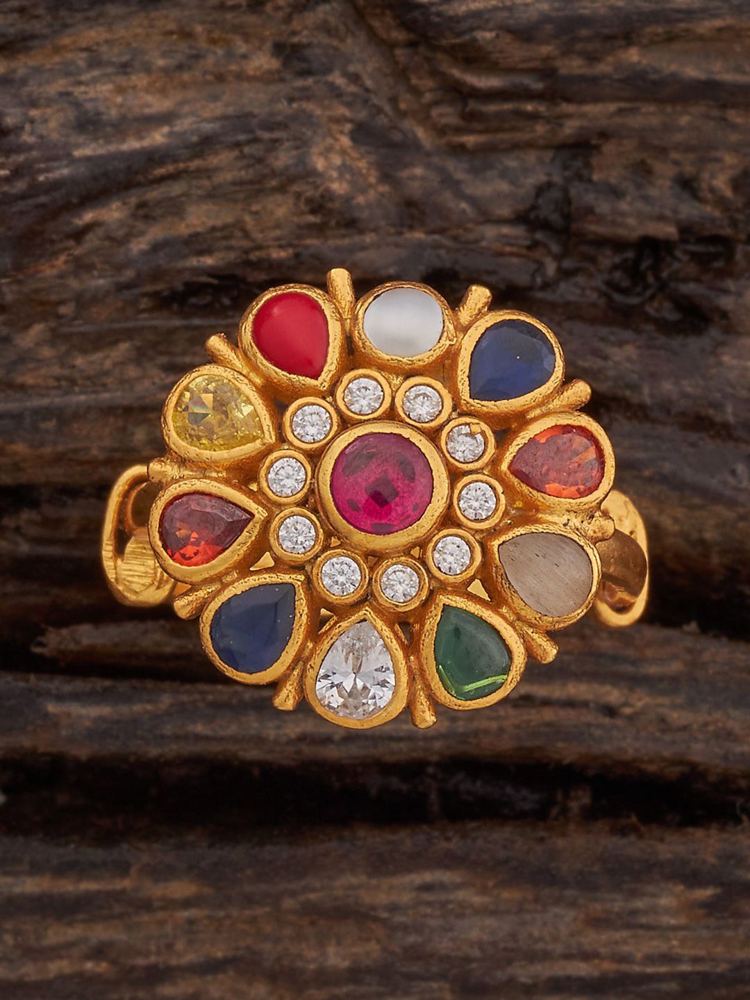 

Kushal's Fashion Jewellery Women Gold-Plated Navaratna CZ-Studded Pure Silver Finger Ring, Multi