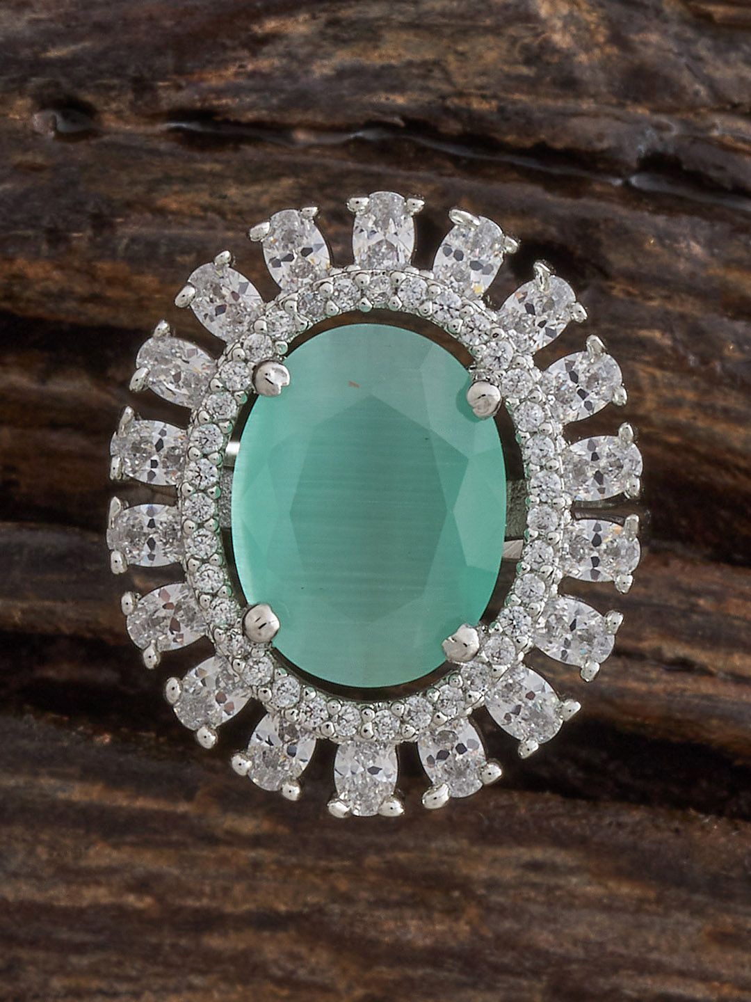 

Kushal's Fashion Jewellery Mint Rhodium-Plated Zircon Finger Ring, Green