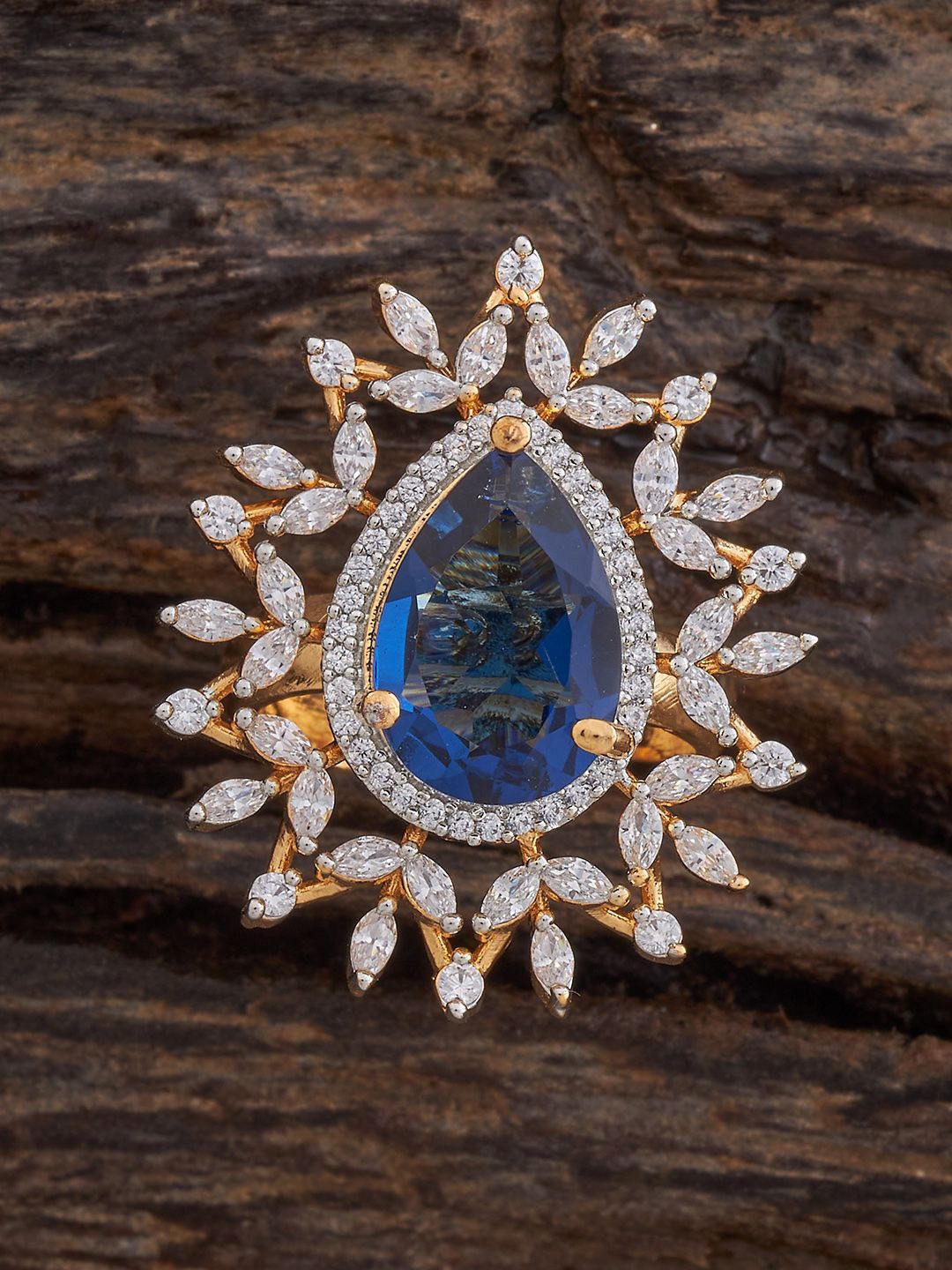 

Kushal's Fashion Jewellery Rhodium Plated Artificial Stones Studded Finger Ring, Blue