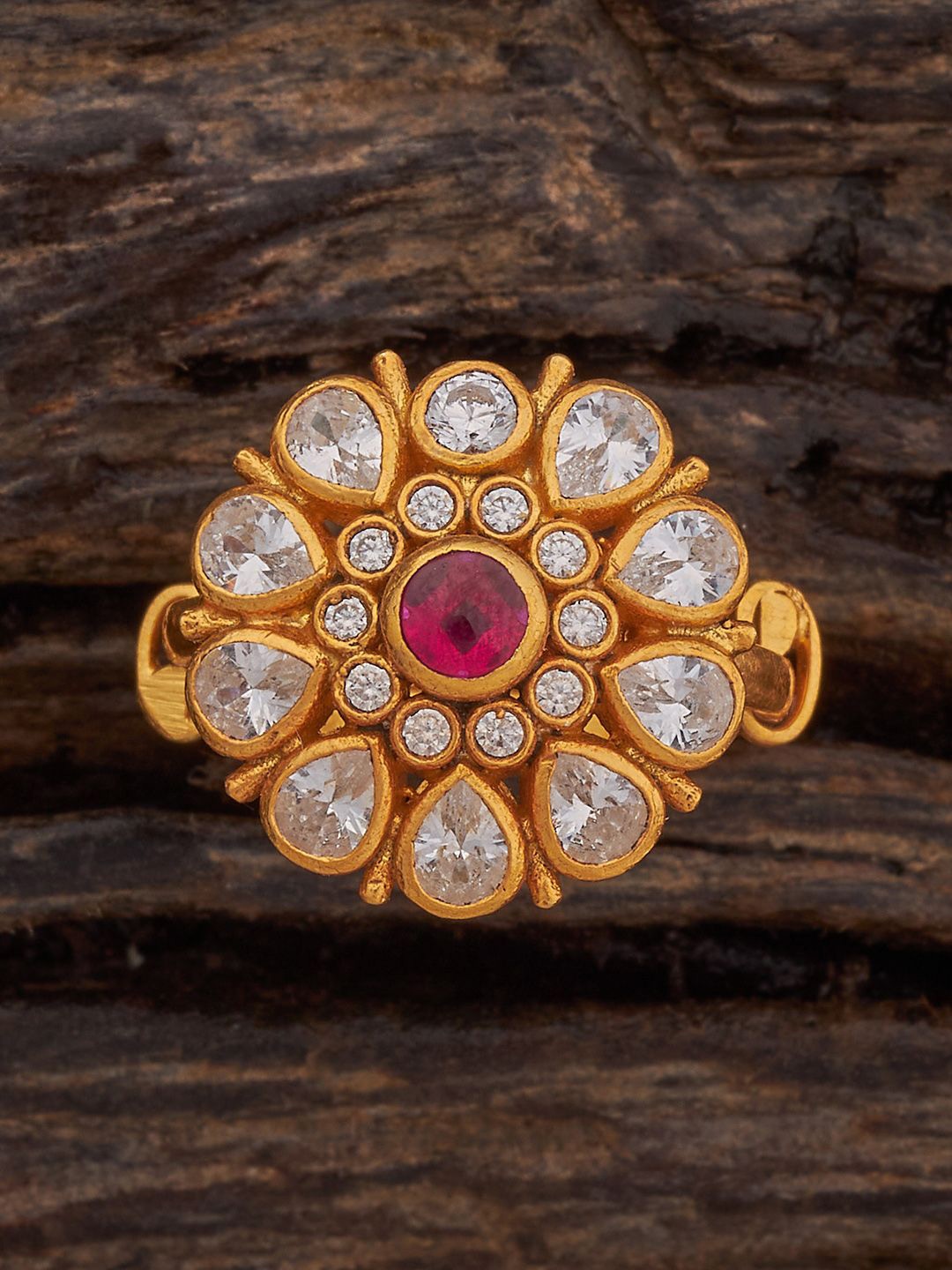 

Kushal's Fashion Jewellery 92.5 Pure Silver Gold Plated Cubic Zirconia Temple Finger Ring