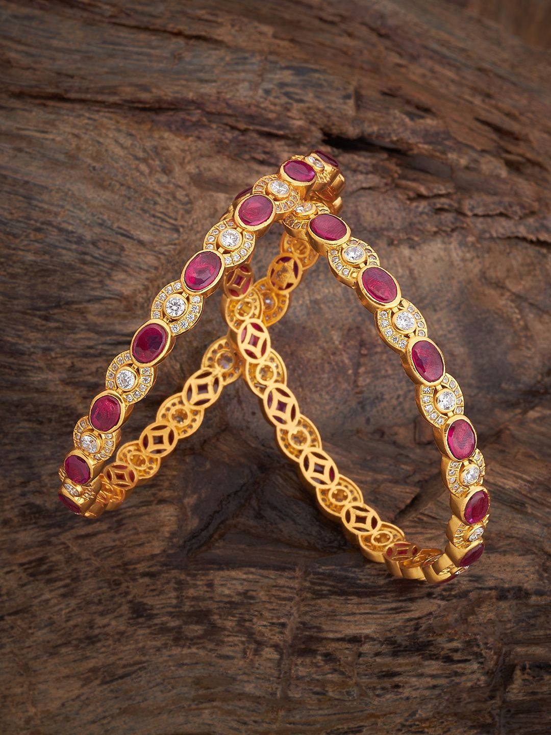 

Kushal's Fashion Jewellery Set Of 2 92.5 Sterling Silver Gold-Plated Bangles