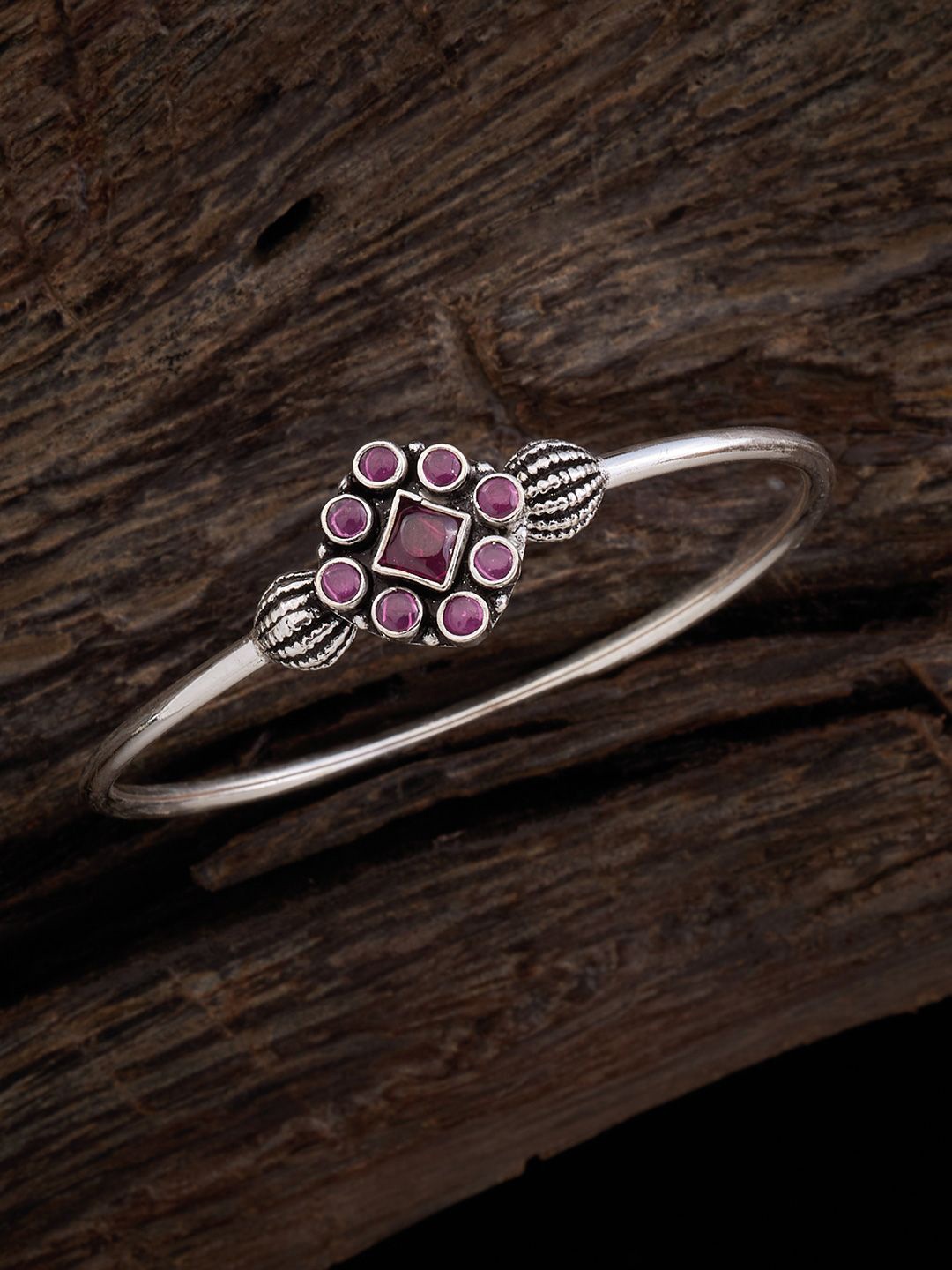 

Kushal's Fashion Jewellery Silver-Plated Ruby-Studded Kada Bracelet