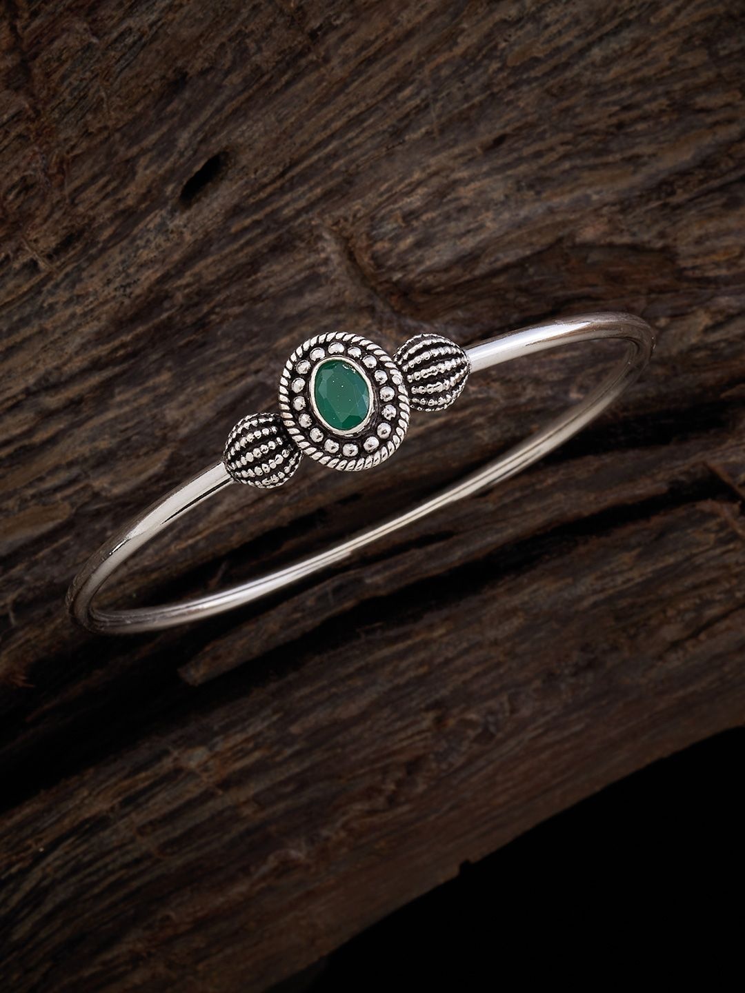 

Kushal's Fashion Jewellery Green Silver-Plated Silver Temple Kada