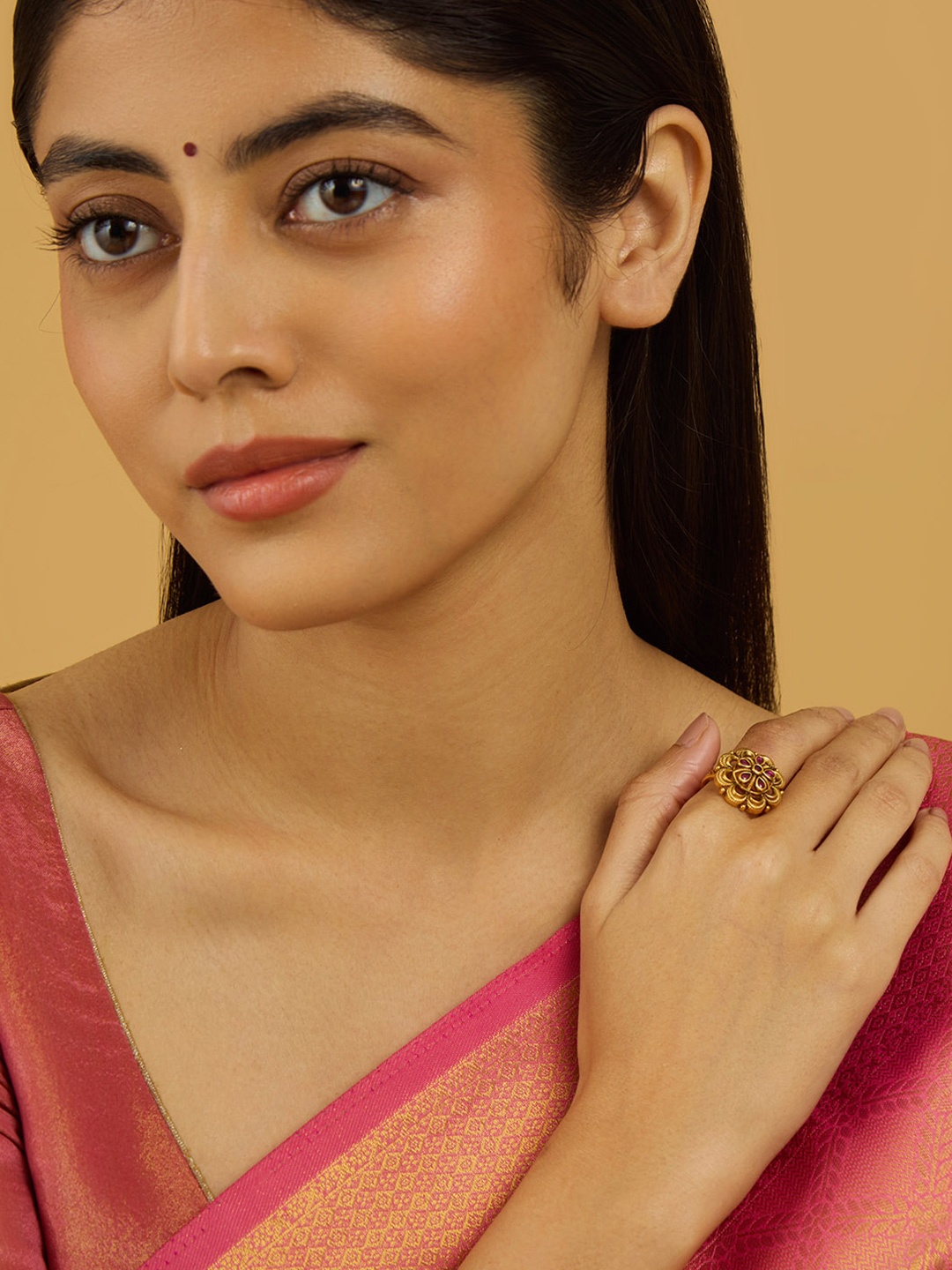 

Kushal's Fashion Jewellery Gold-Plated Ruby Ethnic Antique Finger Ring