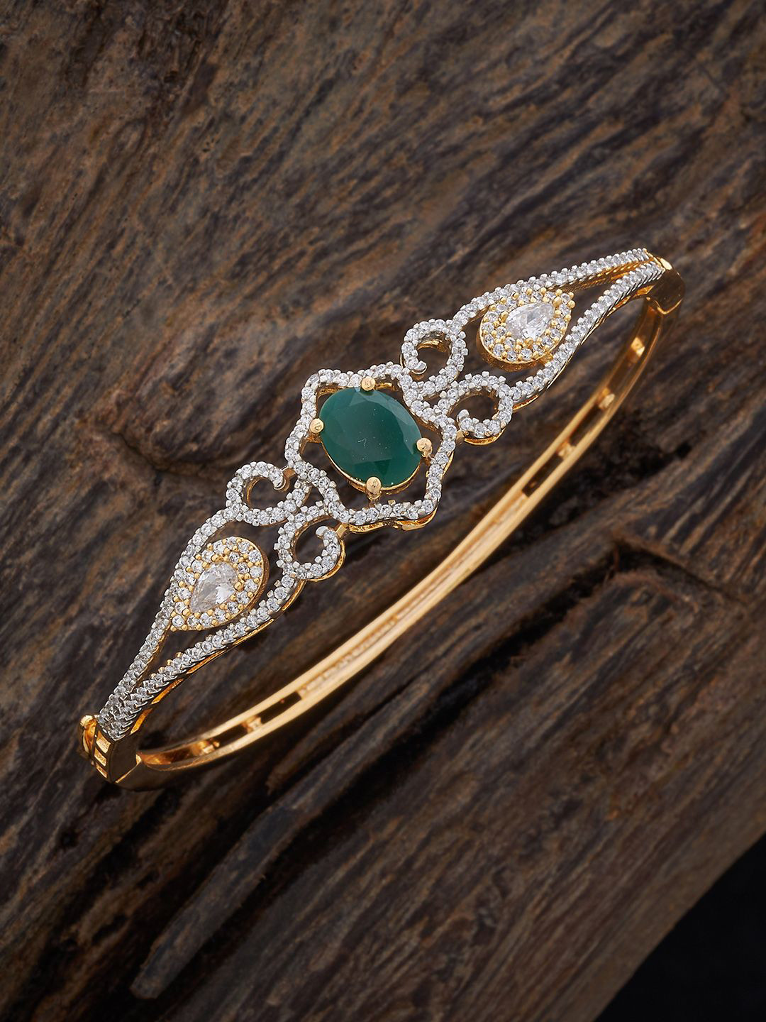 

Kushal's Fashion Jewellery Gold-Plated Cubic Zirconia-Studded Kada Bracelet