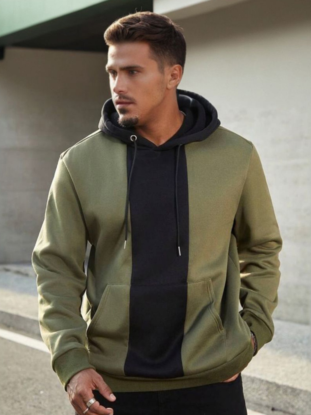 

StyleCast Men Colourblocked Hooded Sweatshirt, Green