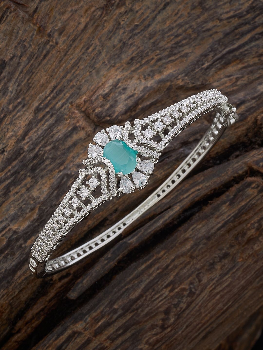 

Kushal's Fashion Jewellery Rhodium-Plated Party Zircon Kada, Green