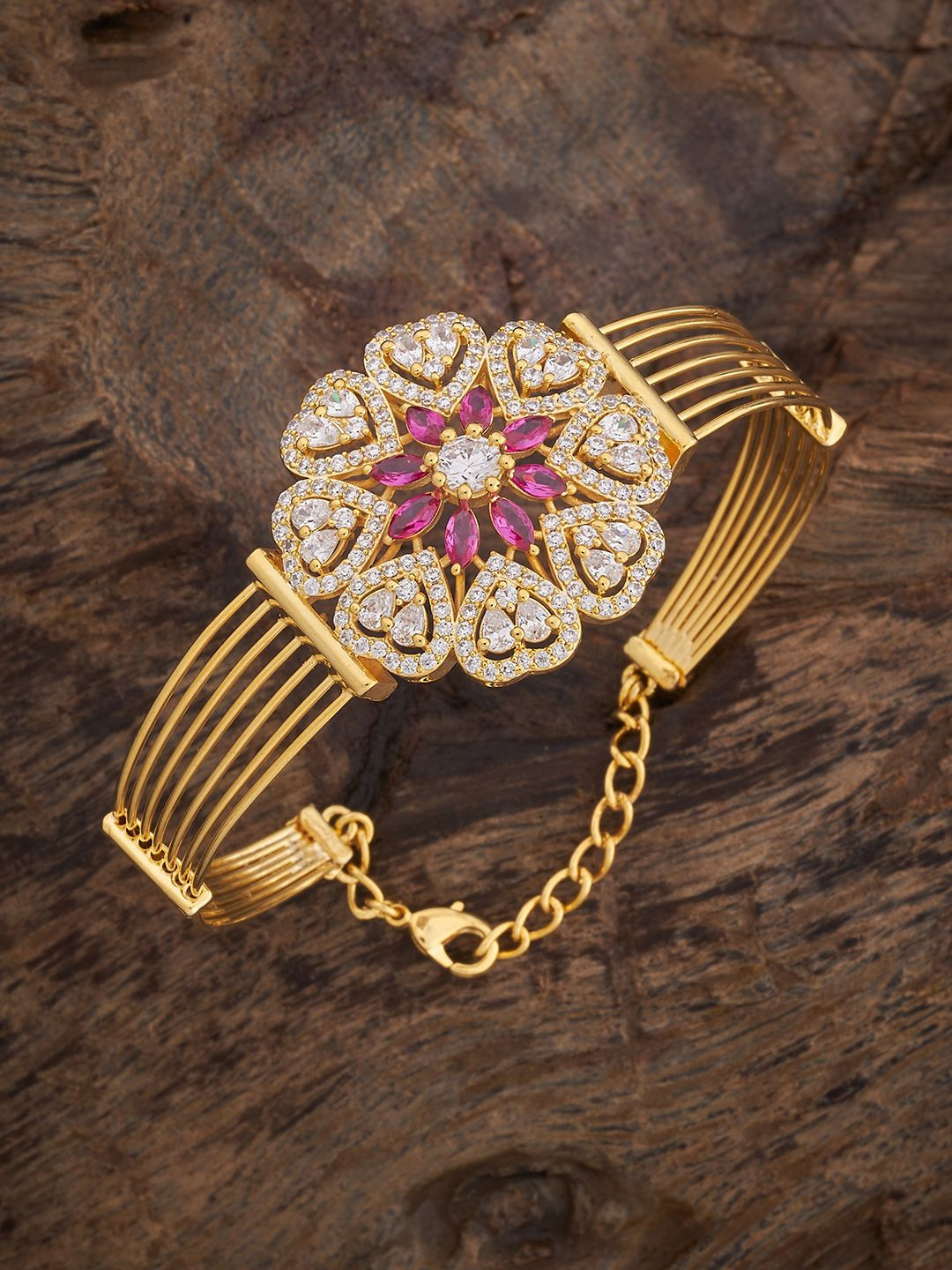 

Kushal's Fashion Jewellery Gold-Plated Party Zircon Kada, Red