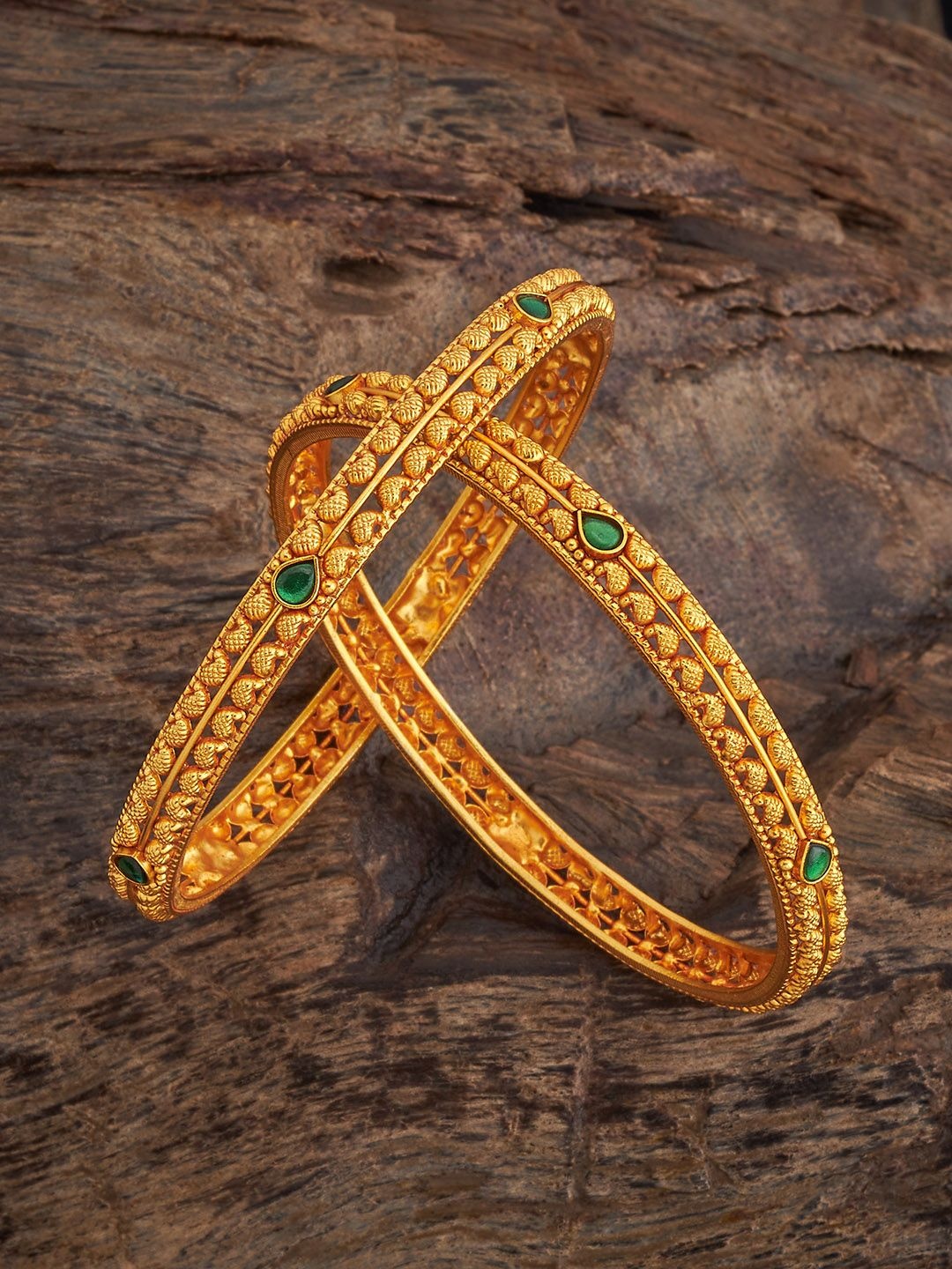 

Kushal's Fashion Jewellery Green Gold-Plated 92.5 Pure Silver Temple Bangle