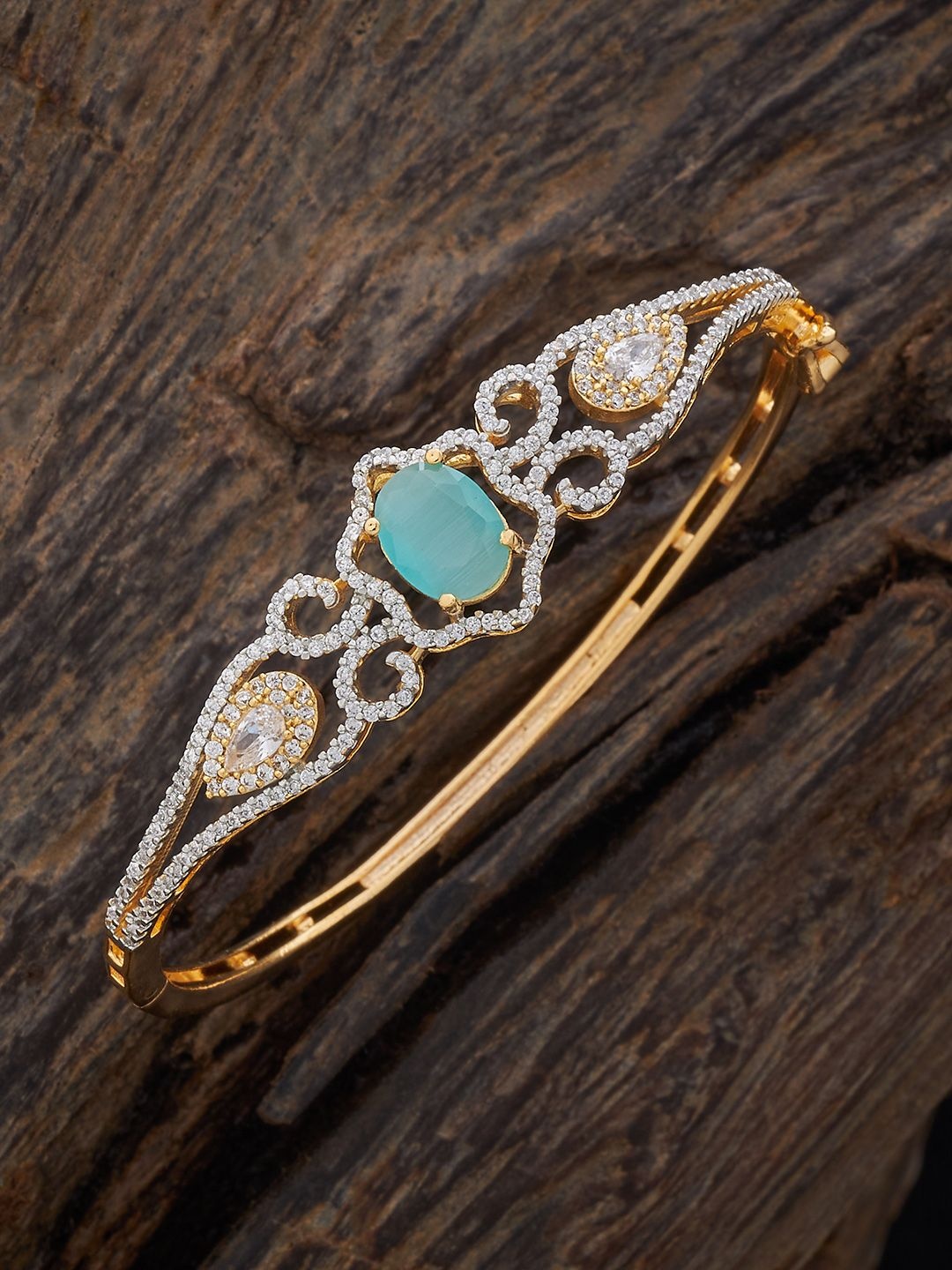 

Kushal's Fashion Jewellery Rhodium-Plated Zircon Studded Party Kada, Gold