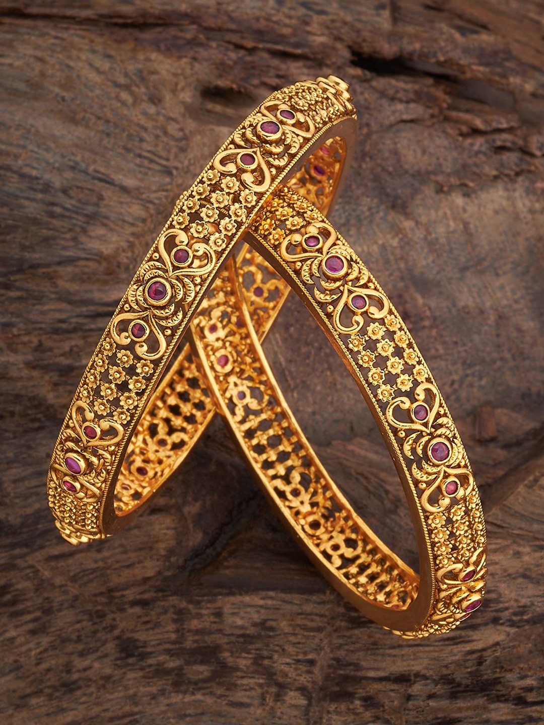 

Kushal's Fashion Jewellery Ruby Gold-Plated Ethnic Antique Bangle