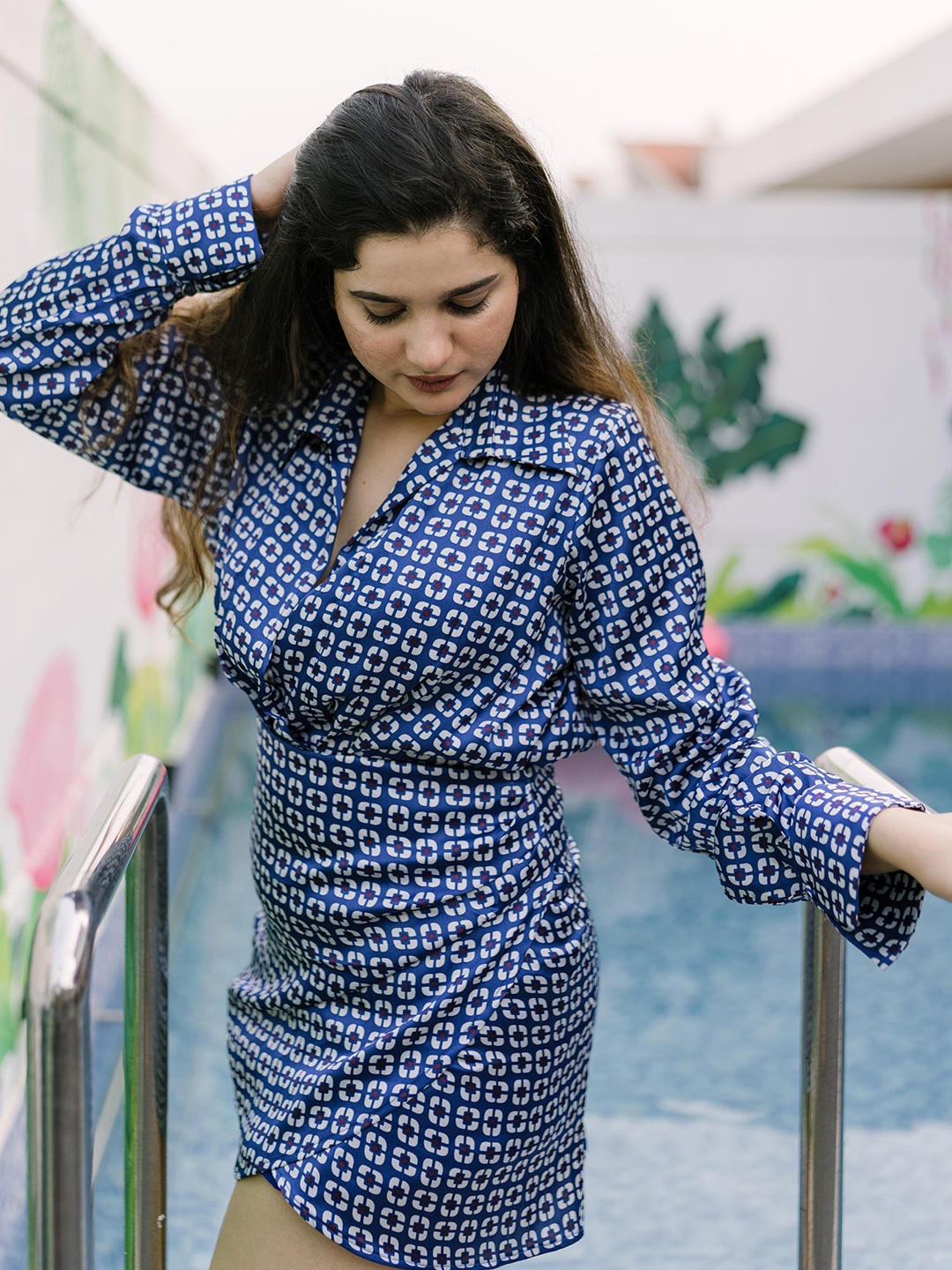 

GARDEN PARTY Women Satin Shirt Dress, Blue