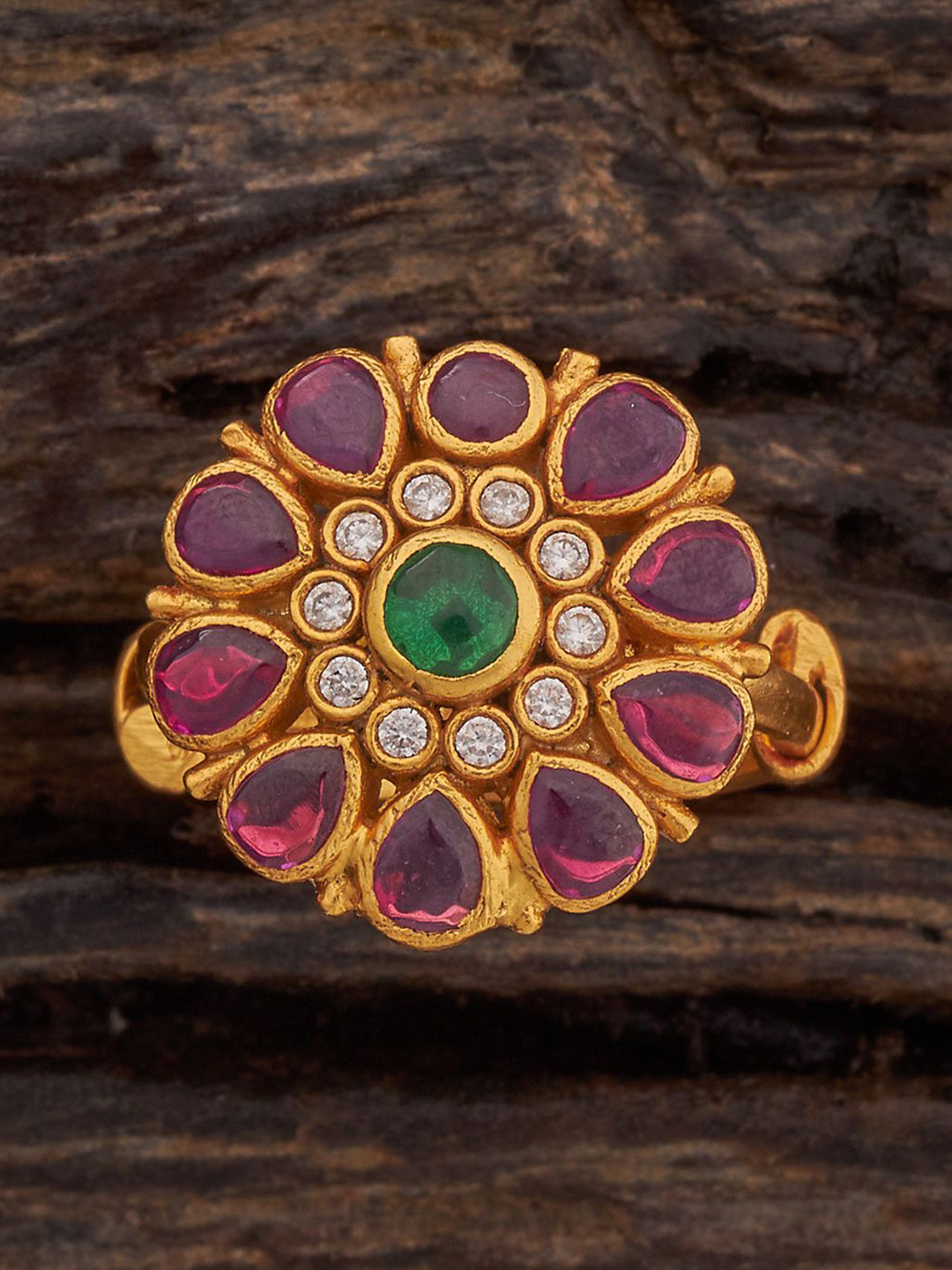 

Kushal's Fashion Jewellery Gold Plated Artificial Stones Studded Finger Ring, Red