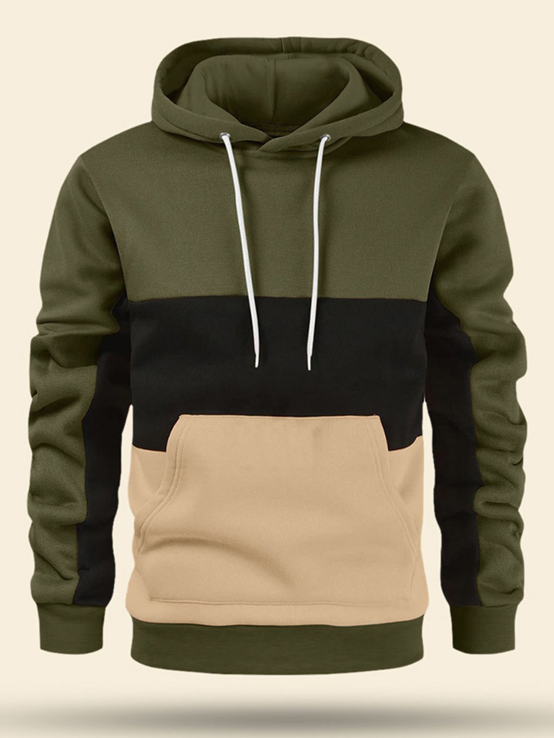 

StyleCast Men Colourblocked Hooded Pullover Sweatshirt, Olive