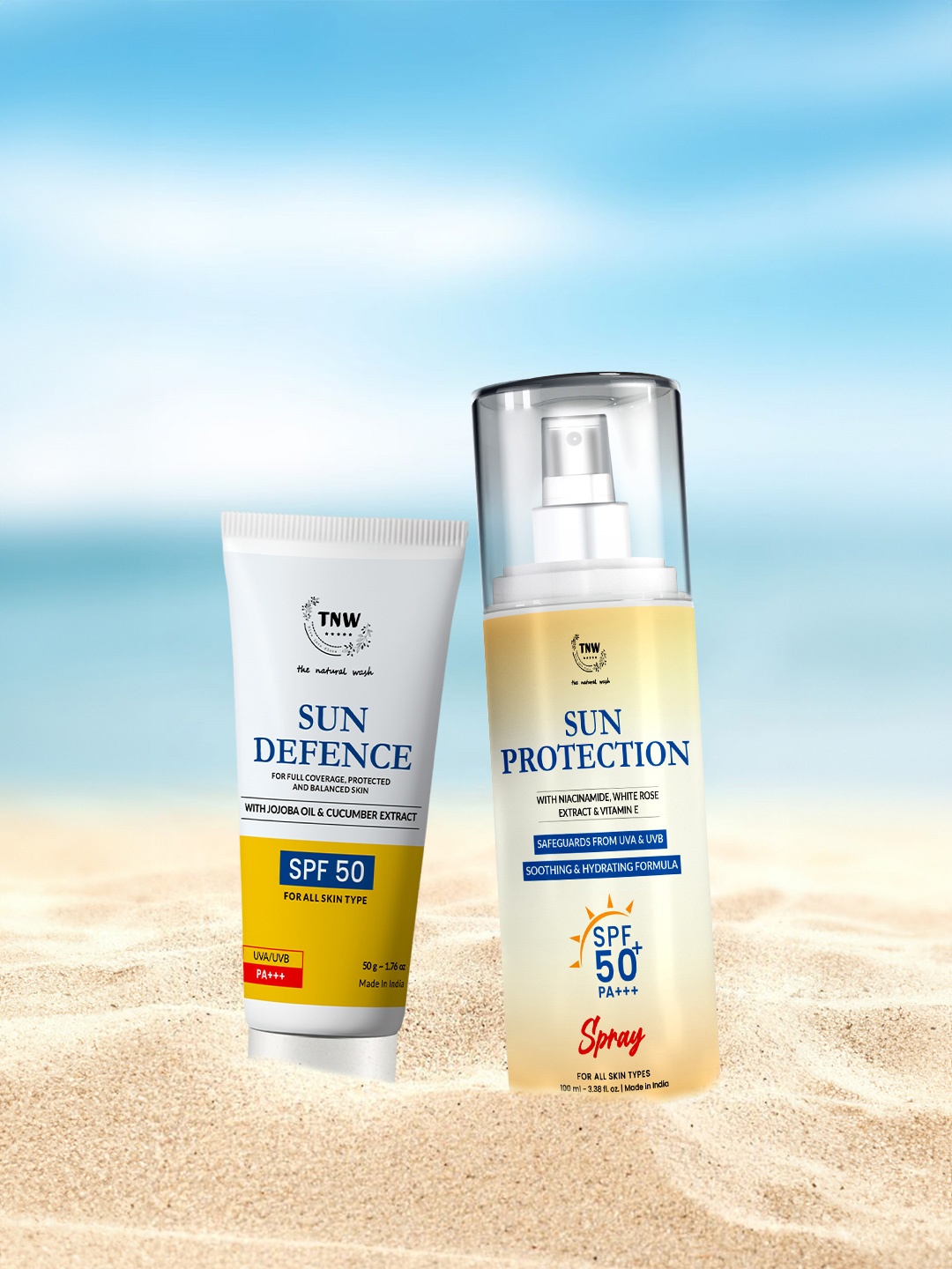 

TNW the natural wash Set of Sun Defence Cream - 50g & Sun Protection Spray - 100ml, Off white