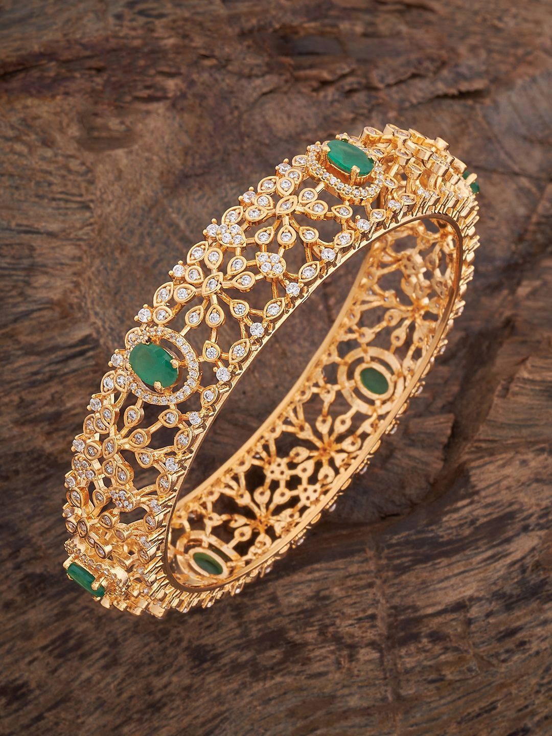 

Kushal's Fashion Jewellery Green & White Stone-Studded Gold-Plated Bangle