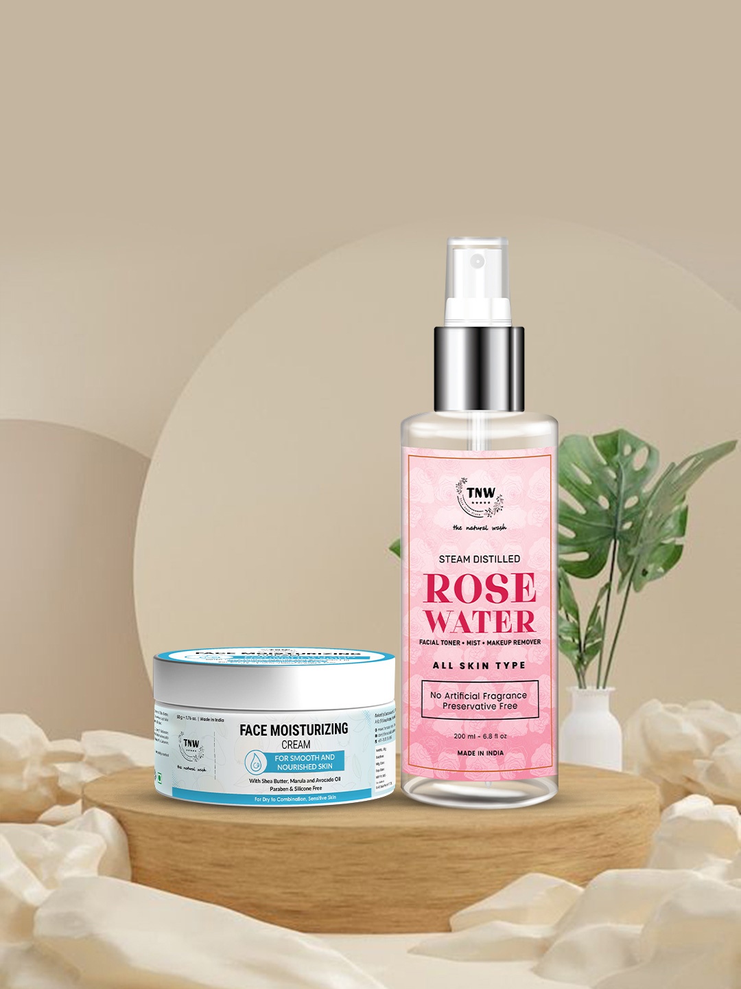 

TNW the natural wash Set of Face Moisturizing Cream - 50g & Rose Water Toner - 200ml, Pink