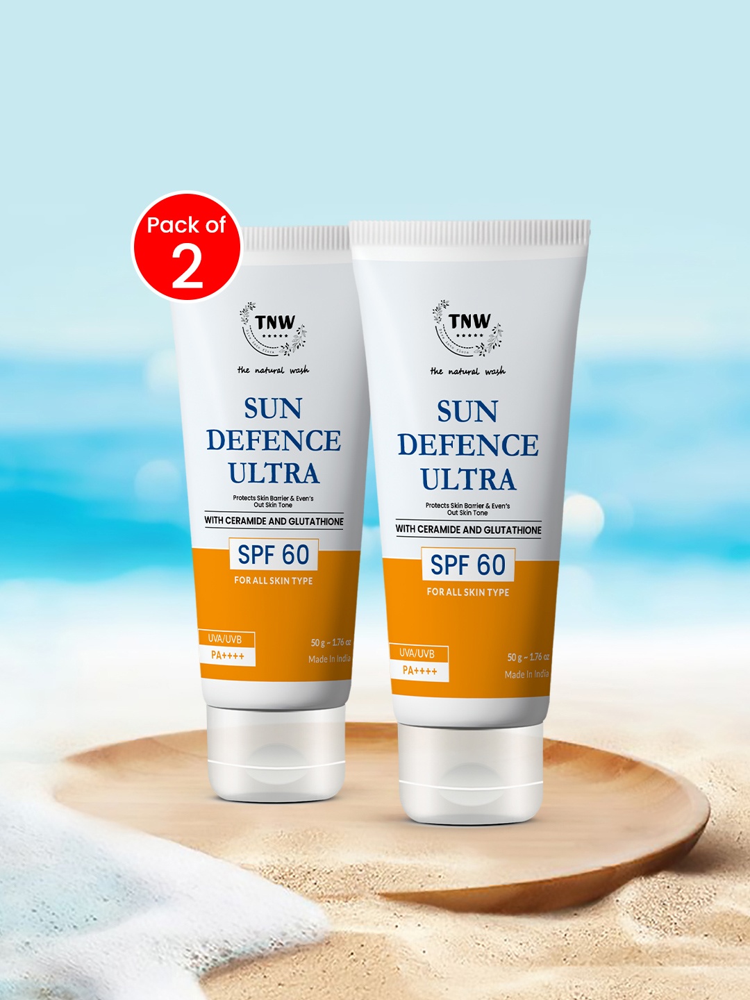 

TNW the natural wash Set of 2 Ceramide Sun Defence Ultra SPF 60 Sunscreen - 50 g each, White