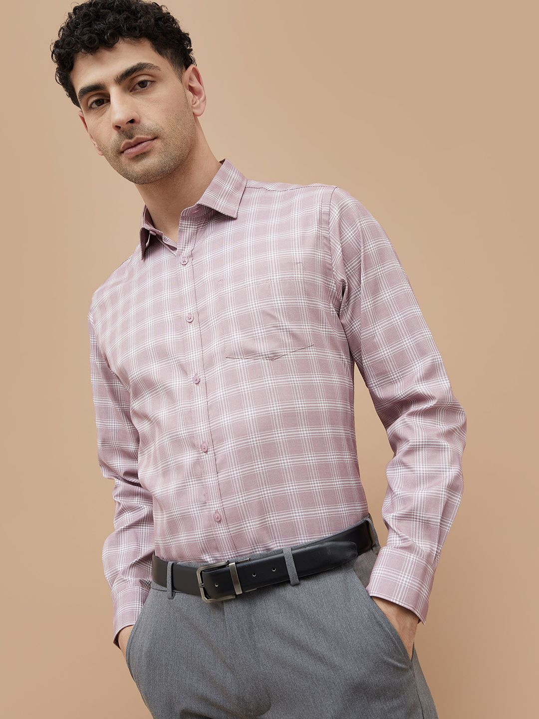 

CODE by Lifestyle Men Spread Collar Tartan Checked Cotton Formal Shirt, Mauve