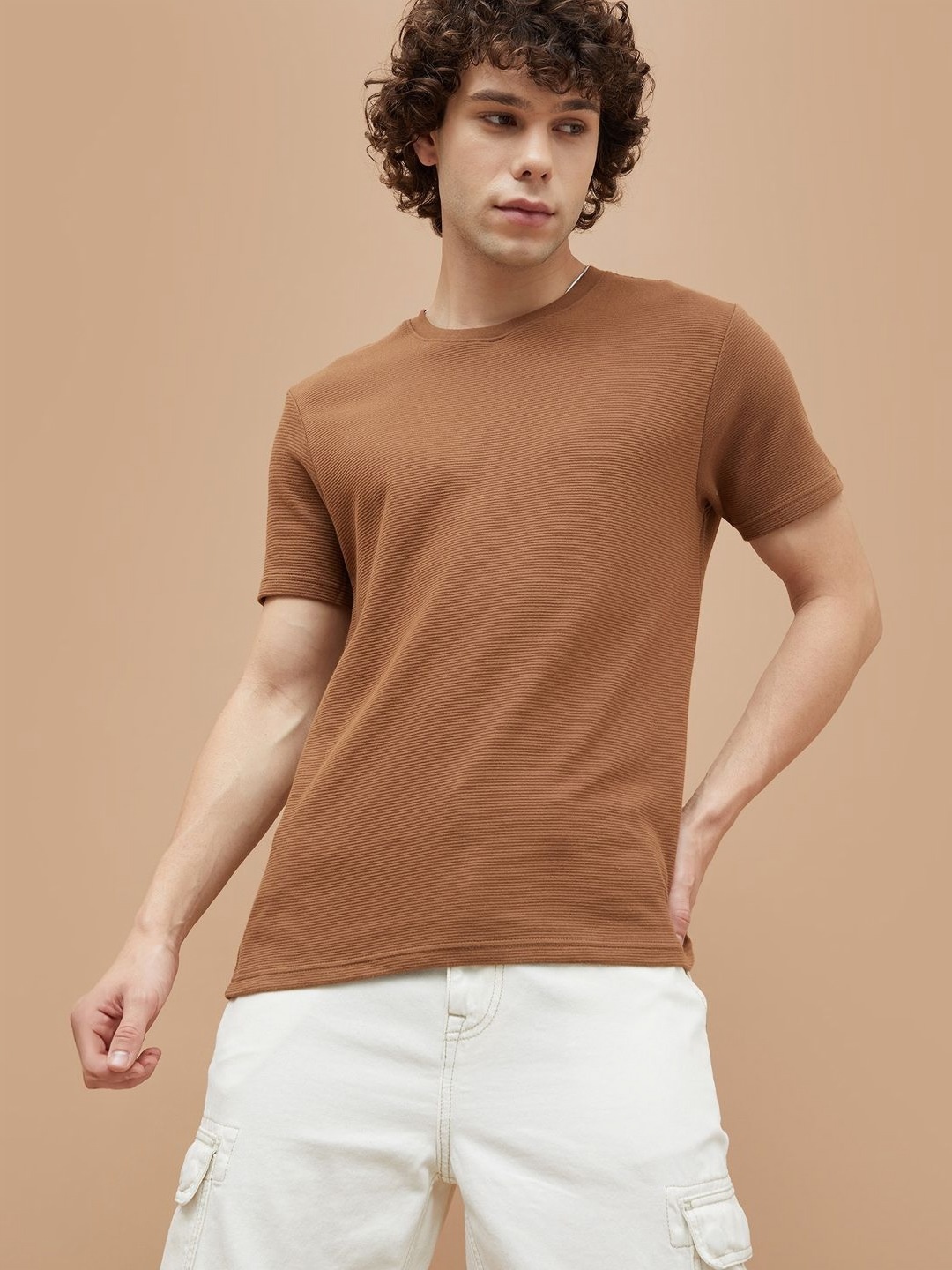 

Fame Forever by Lifestyle Men Solid Round Neck Cotton T-shirt, Tan