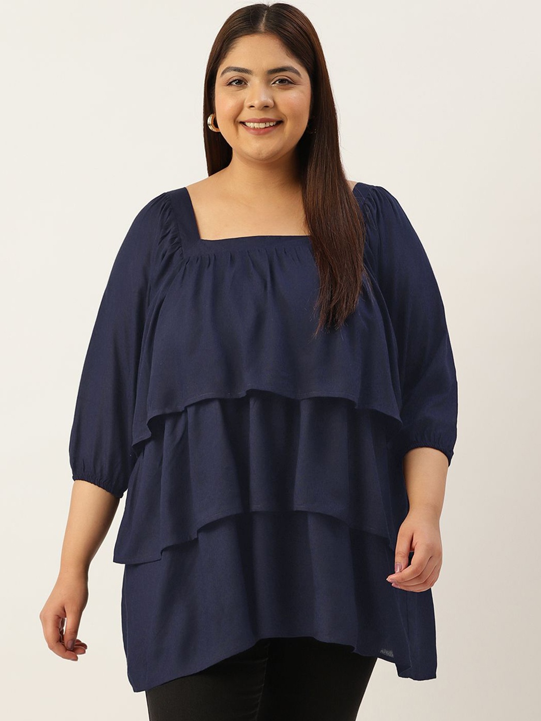 

theRebelinme Women Plus SizeLayered Longline Top, Navy blue