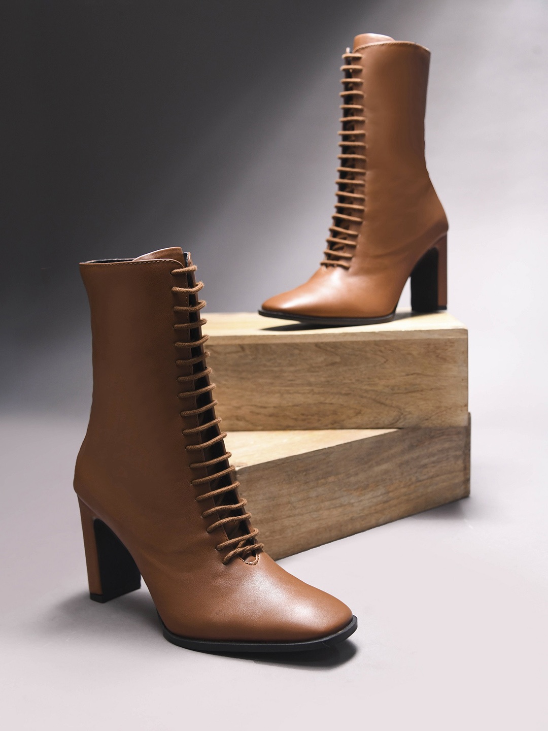 

THE WHITE POLE Women Block Heel Long Boots, Brown