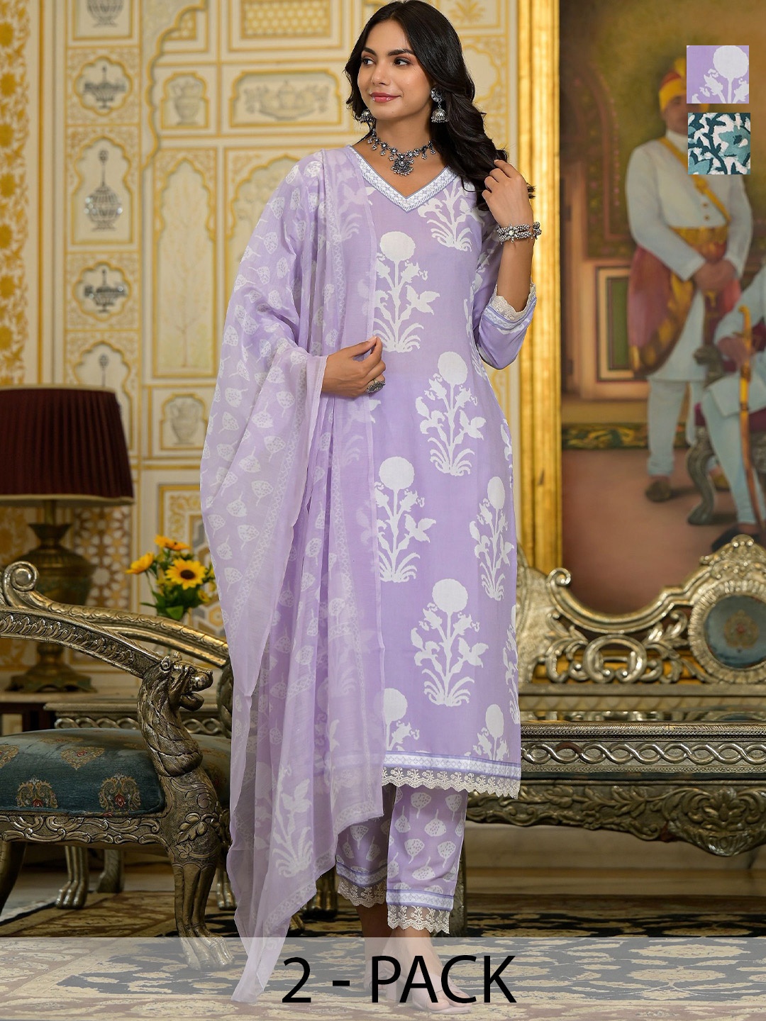 

KALINI Women Ethnic Motifs Printed Regular Kurta with Trousers & With Dupatta, Purple