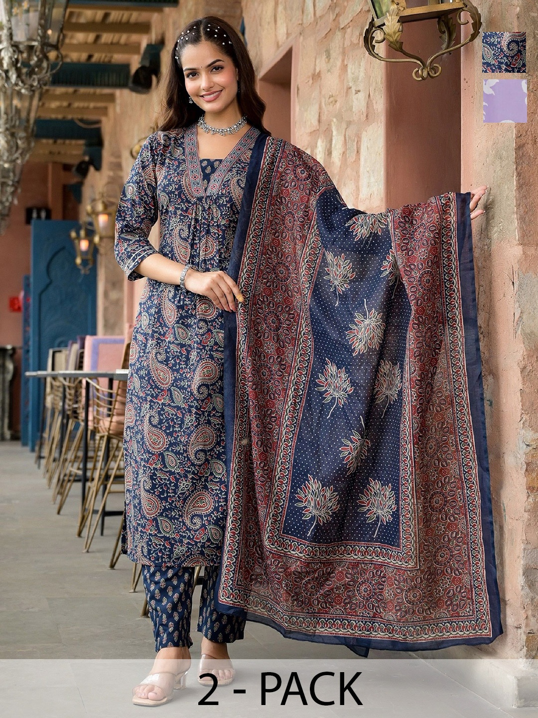 

KALINI Women Ethnic Motifs Printed Regular Kurta with Trousers & With Dupatta, Violet
