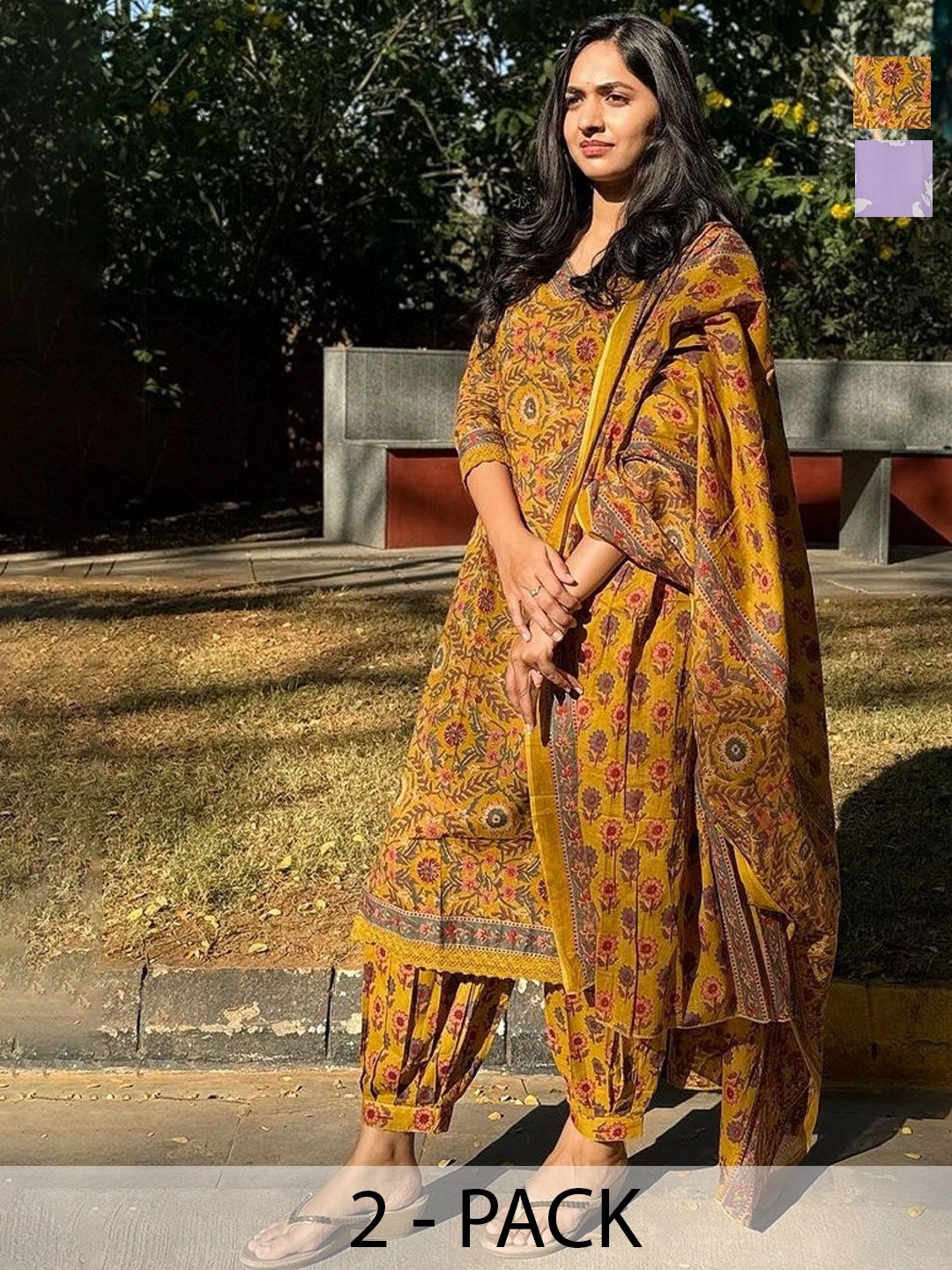 

KALINI Women Ethnic Motifs Printed Regular Kurta with Trousers & With Dupatta, Yellow
