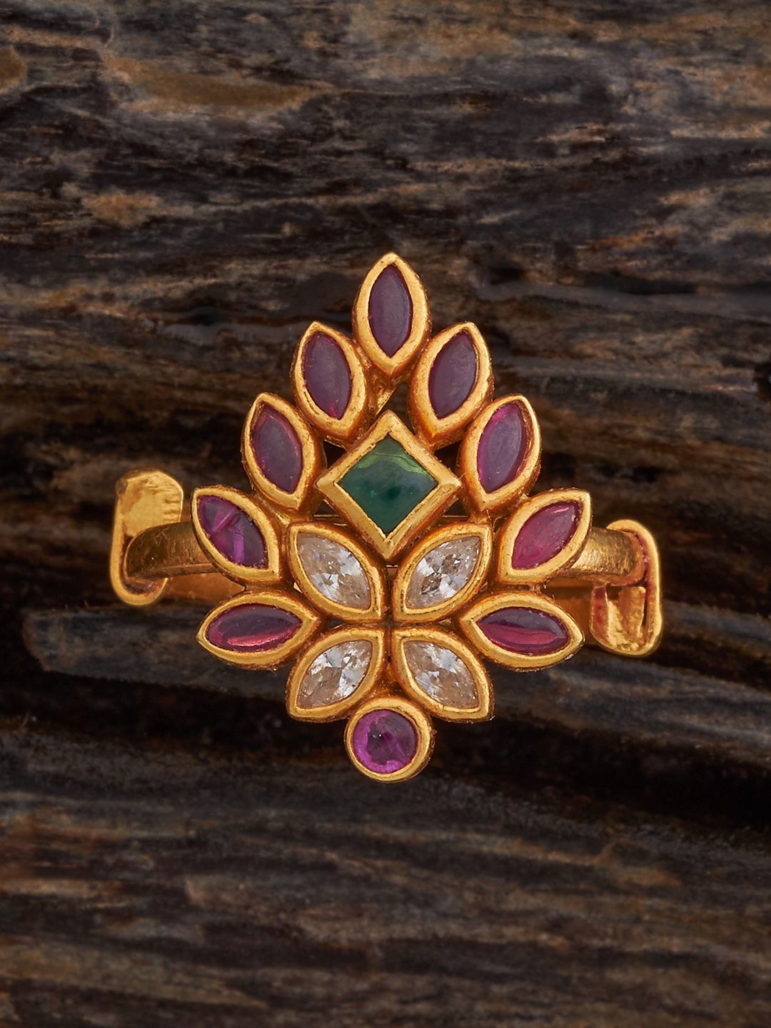 

Kushal's Fashion Jewellery Women Gold-Plated Ruby & Green Stone Studded Finger Ring