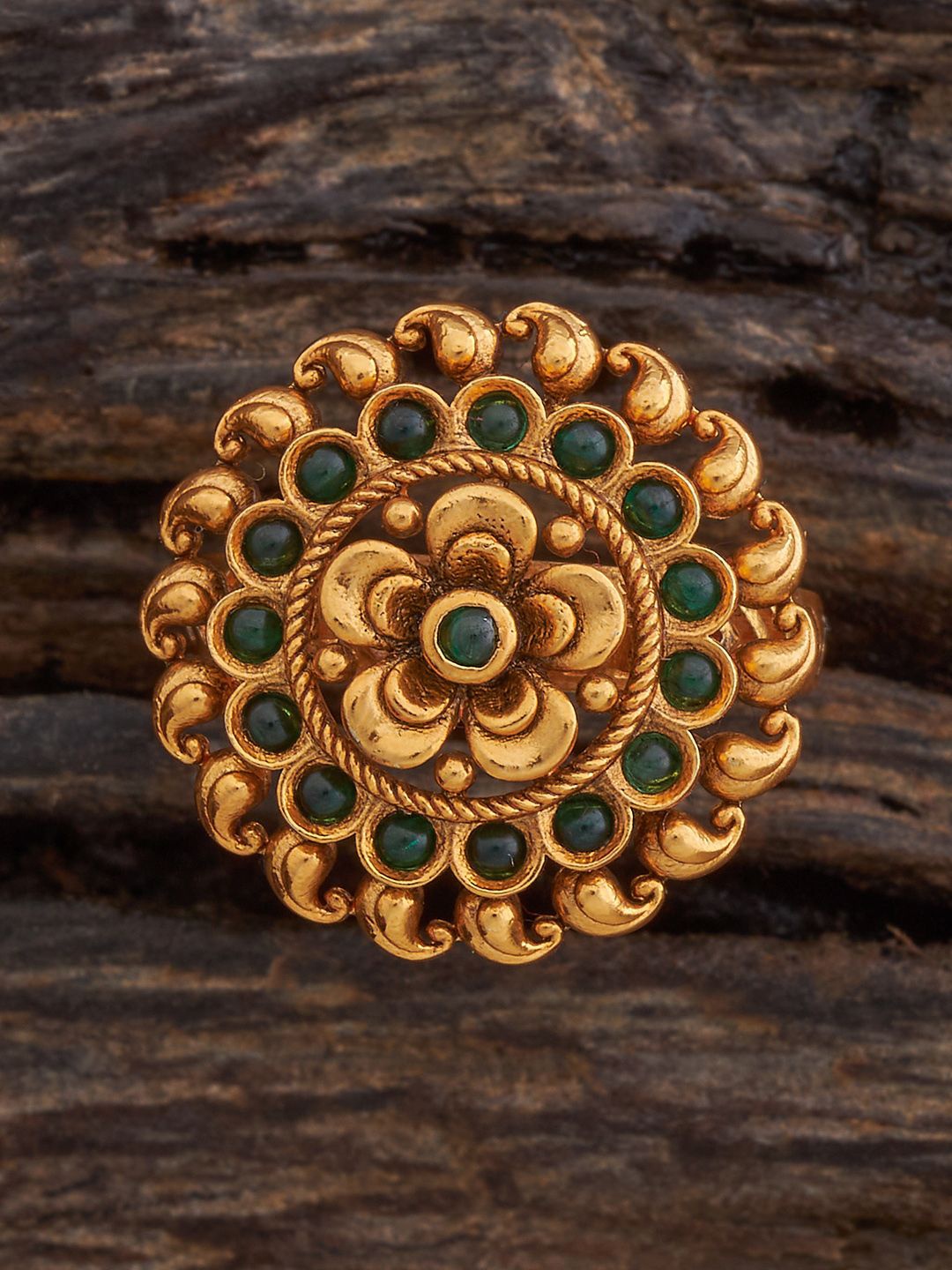 

Kushal's Fashion Jewellery Women Green Gold-Plated Antique Finger Ring