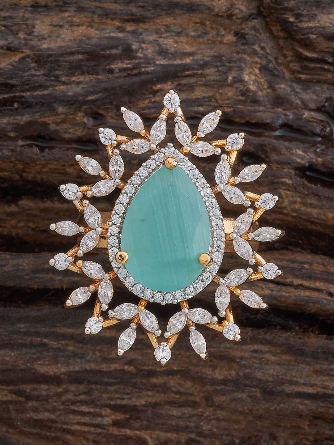 

Kushal's Fashion Jewellery Rhodium Plated Artificial Stones Studded Finger Ring, Blue