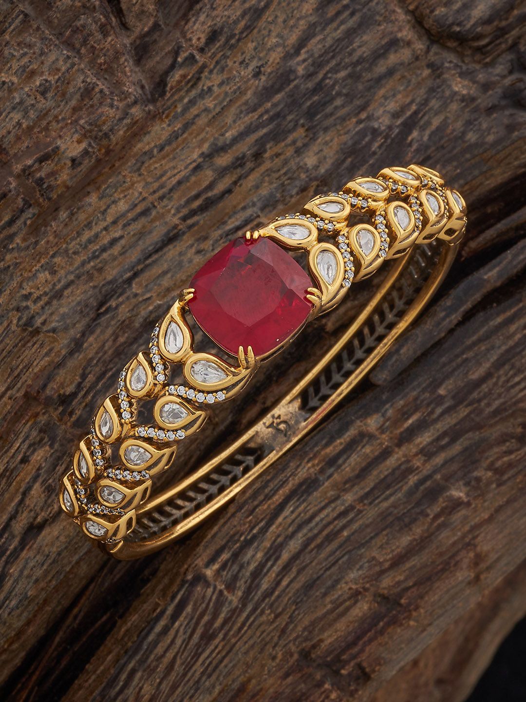 

Kushal's Fashion Jewellery Victorian-Plated Zircon Diamond Studded Bangle-Style Bracelet, Red