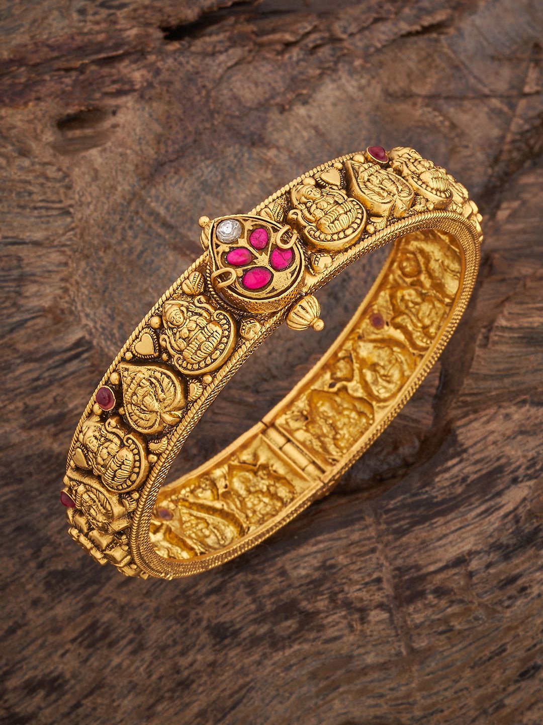 

Kushal's Fashion Jewellery Red & White Stone-Studded Gold-Plated Temple Bangle