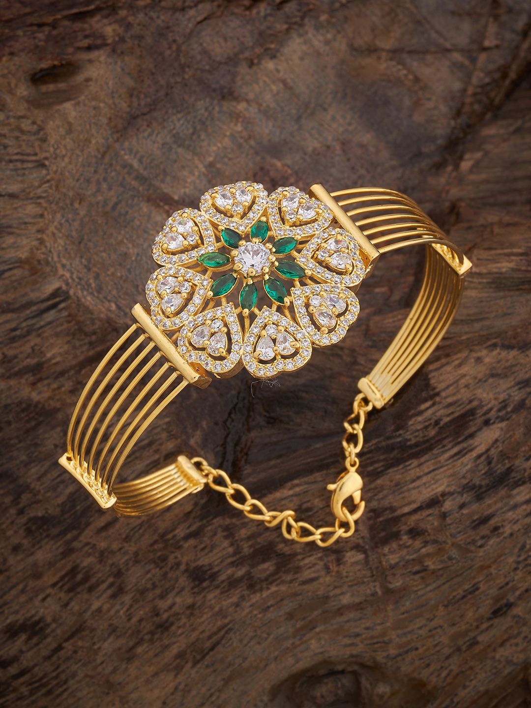 

Kushal's Fashion Jewellery Gold-Plated Zircon Diamond Studded Bangle-Style Bracelet