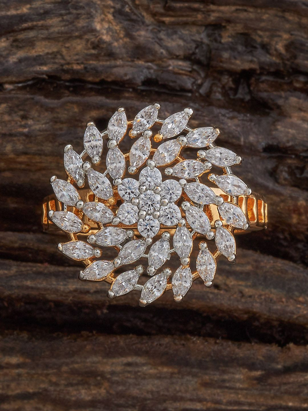 

Kushal's Fashion Jewellery Rhodium-Plated Artificial Stones Studded Finger Ring, Gold