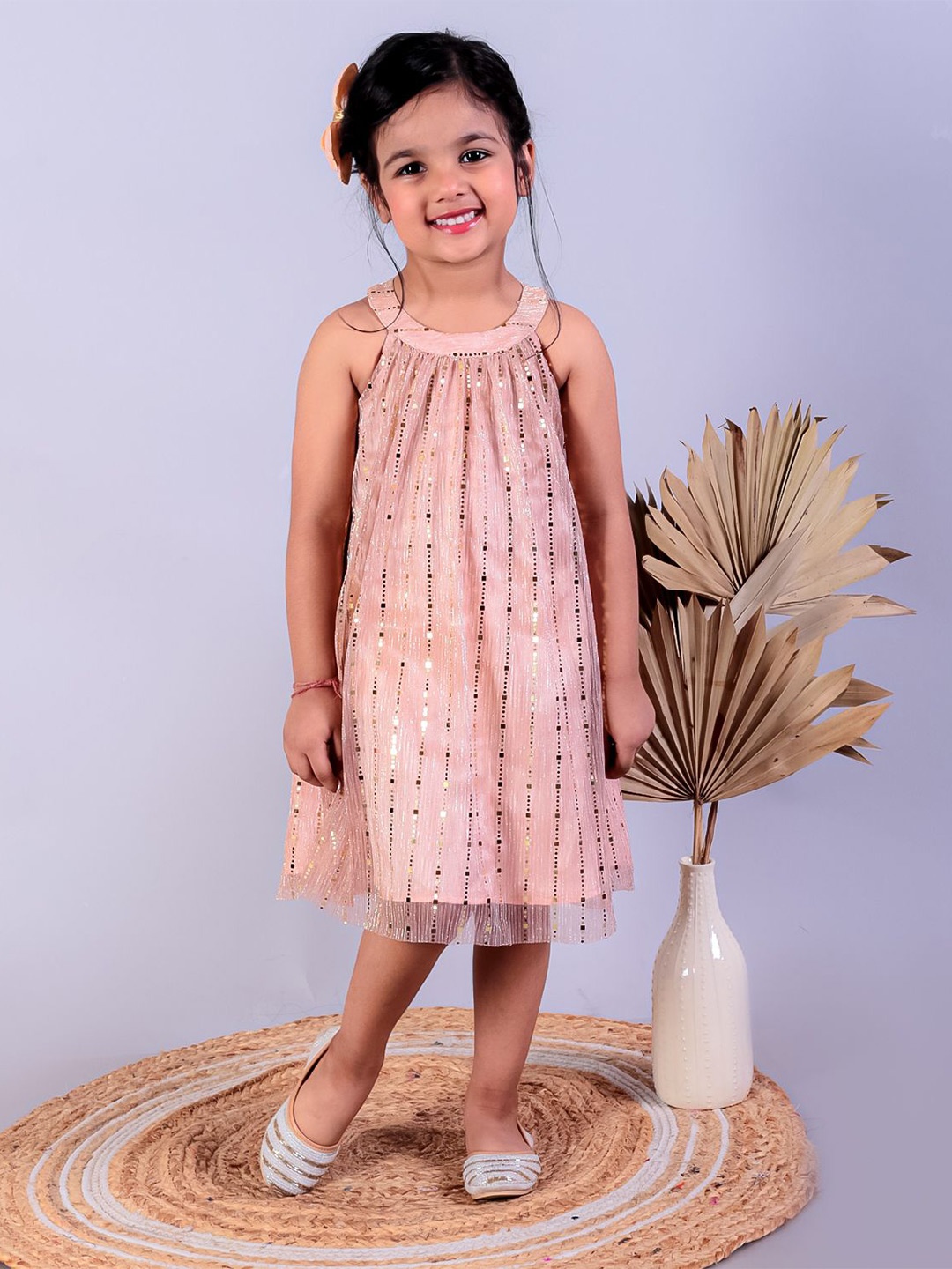 

The Mom Store Girls Halter Neck Sleeveless Dress, Gold