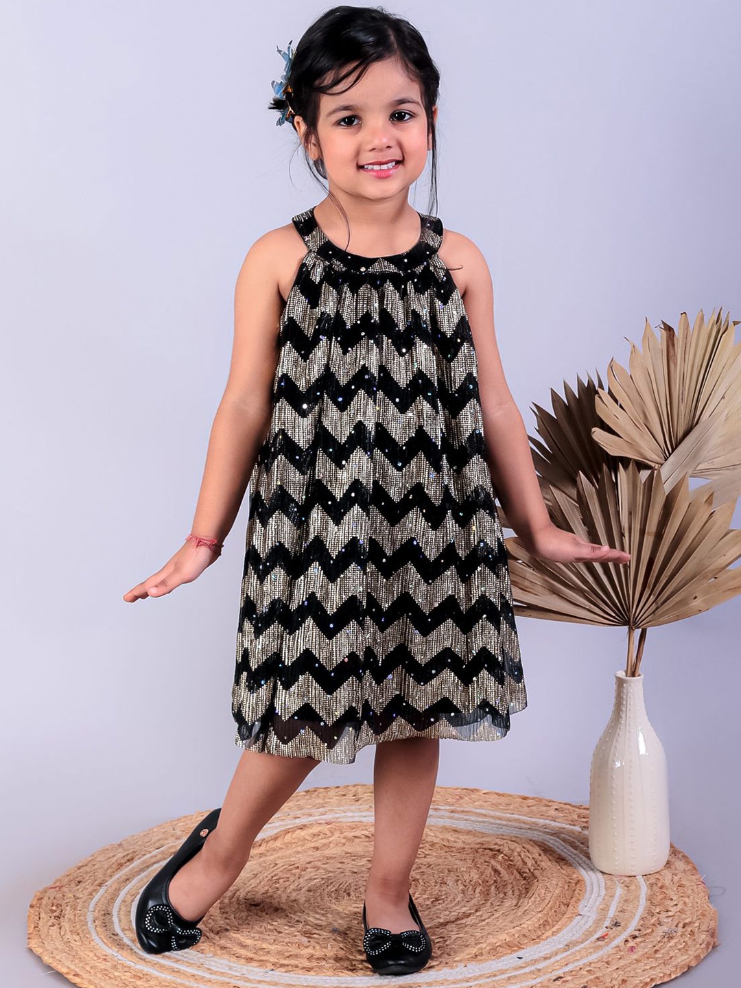 

The Mom Store Girls Halter Neck A-Line Dress, Black