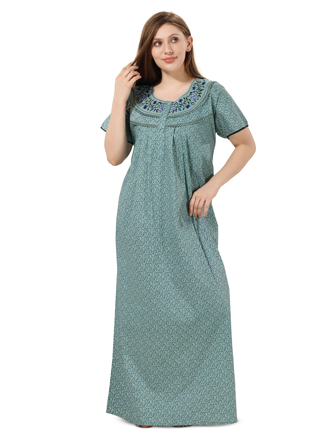 

Soulemo Women Printed Pure Cotton Maxi Nightdress, Green