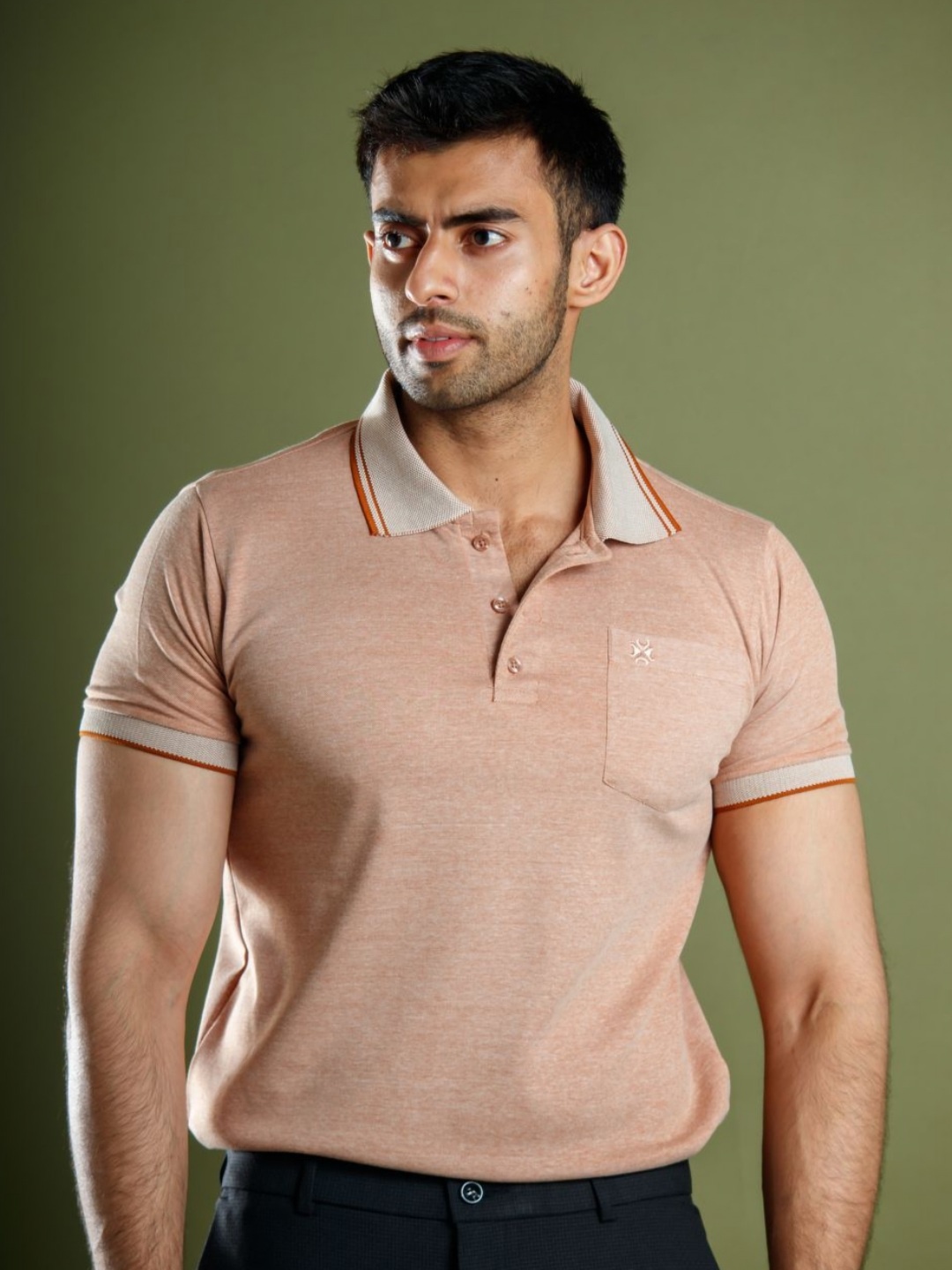 

Muffynn Men Bio Finish Solid Polo Collar Cotton T-shirt, Orange