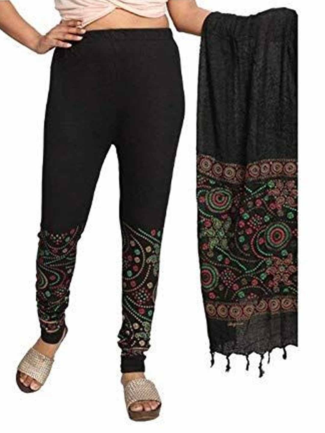

OUTER WEAR AYAM EXPORTS Women Bandhani Printed Ankle Length Leggings With Dupatta, Black
