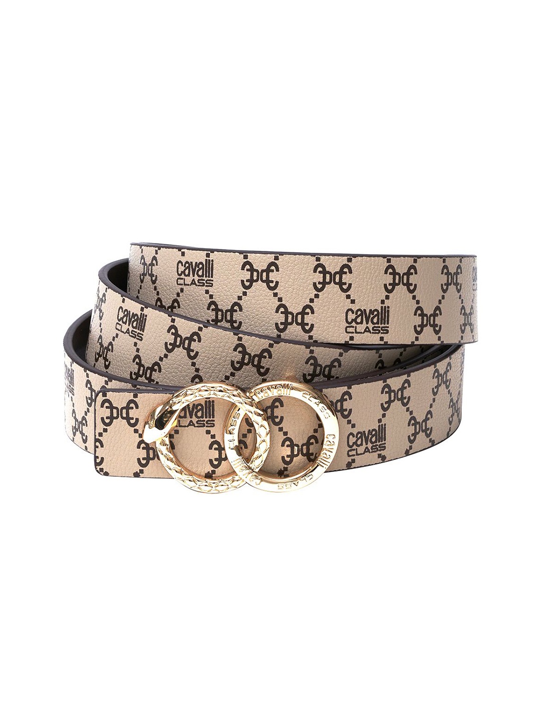 

Cavalli Class Women Printed Leather Reversible Belt, Beige