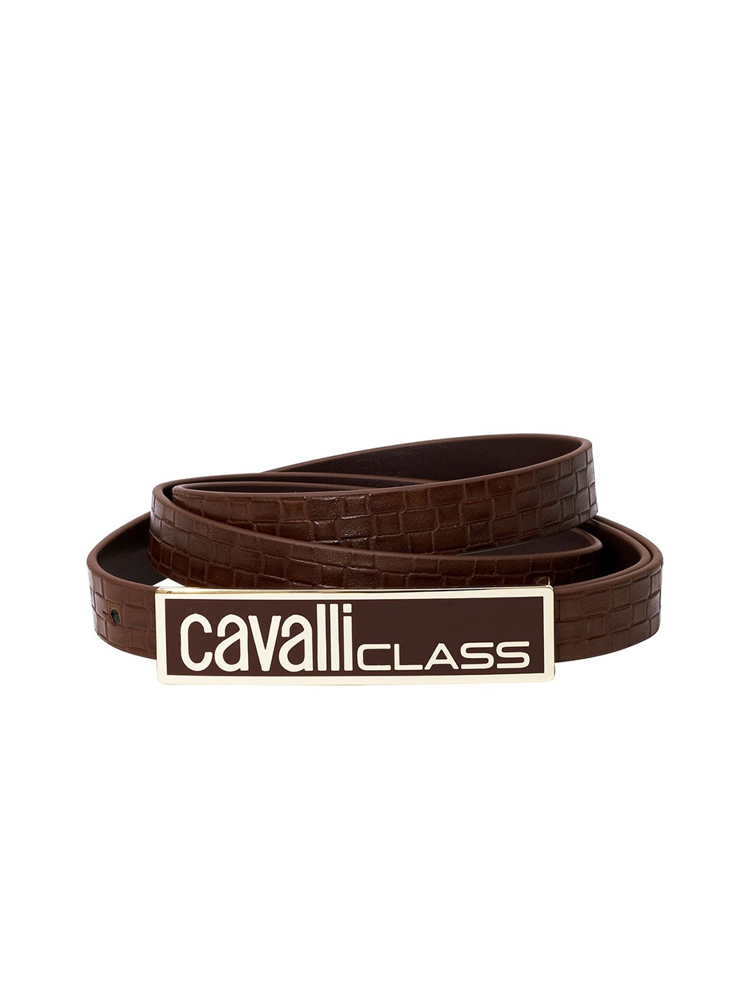 

Cavalli Class Women Textured Leather Reversible Belt, Brown