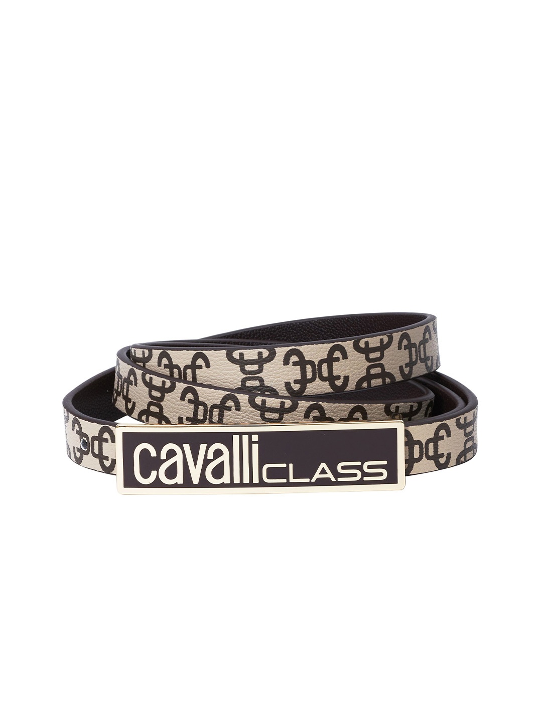 

Cavalli Class Women Printed Leather Reversible Belt, Beige