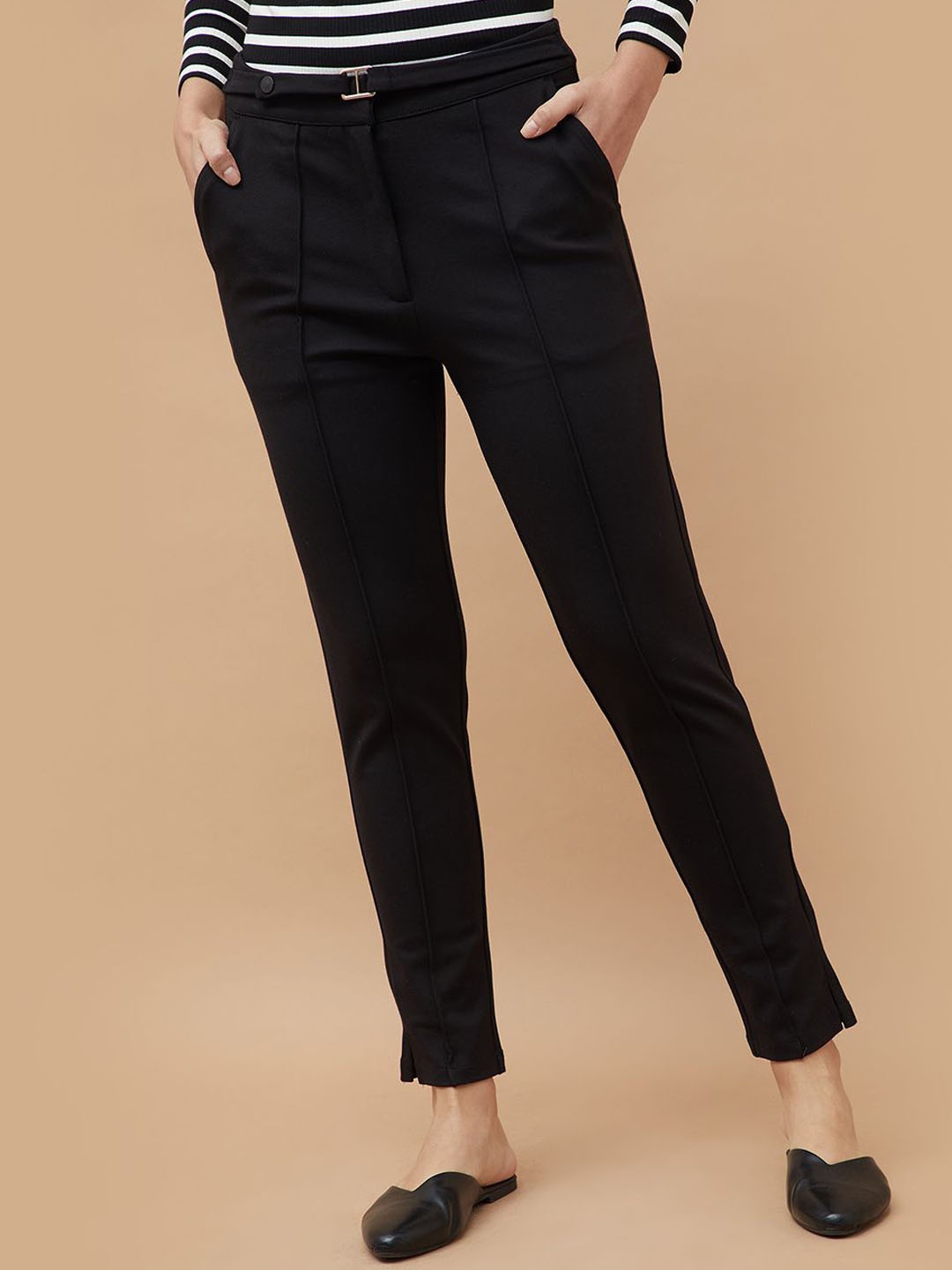 

CODE by Lifestyle Women Flat-Front Mid-Rise Trousers, Black