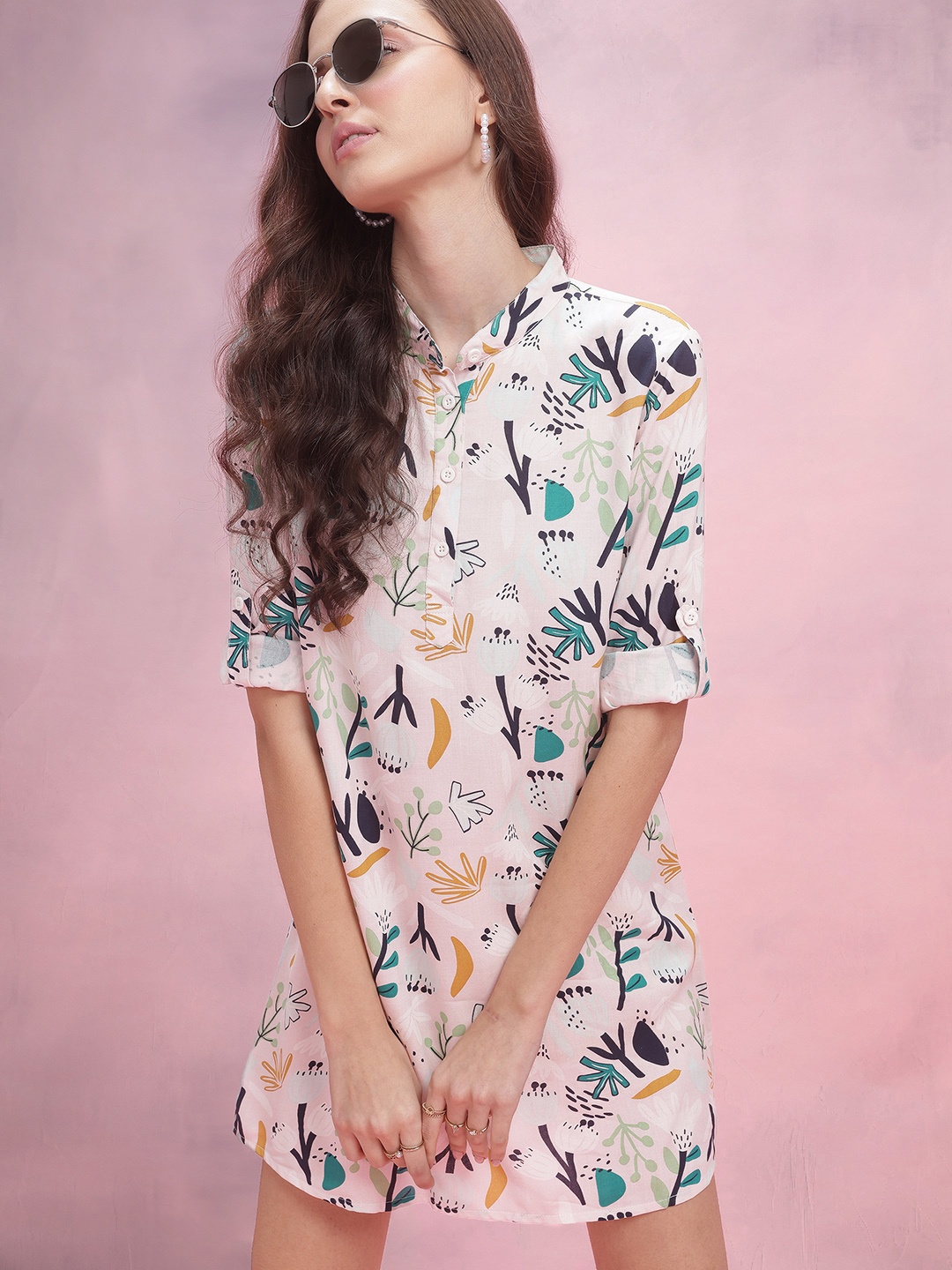 

DressBerry Print Shirt Mini Dress, Pink