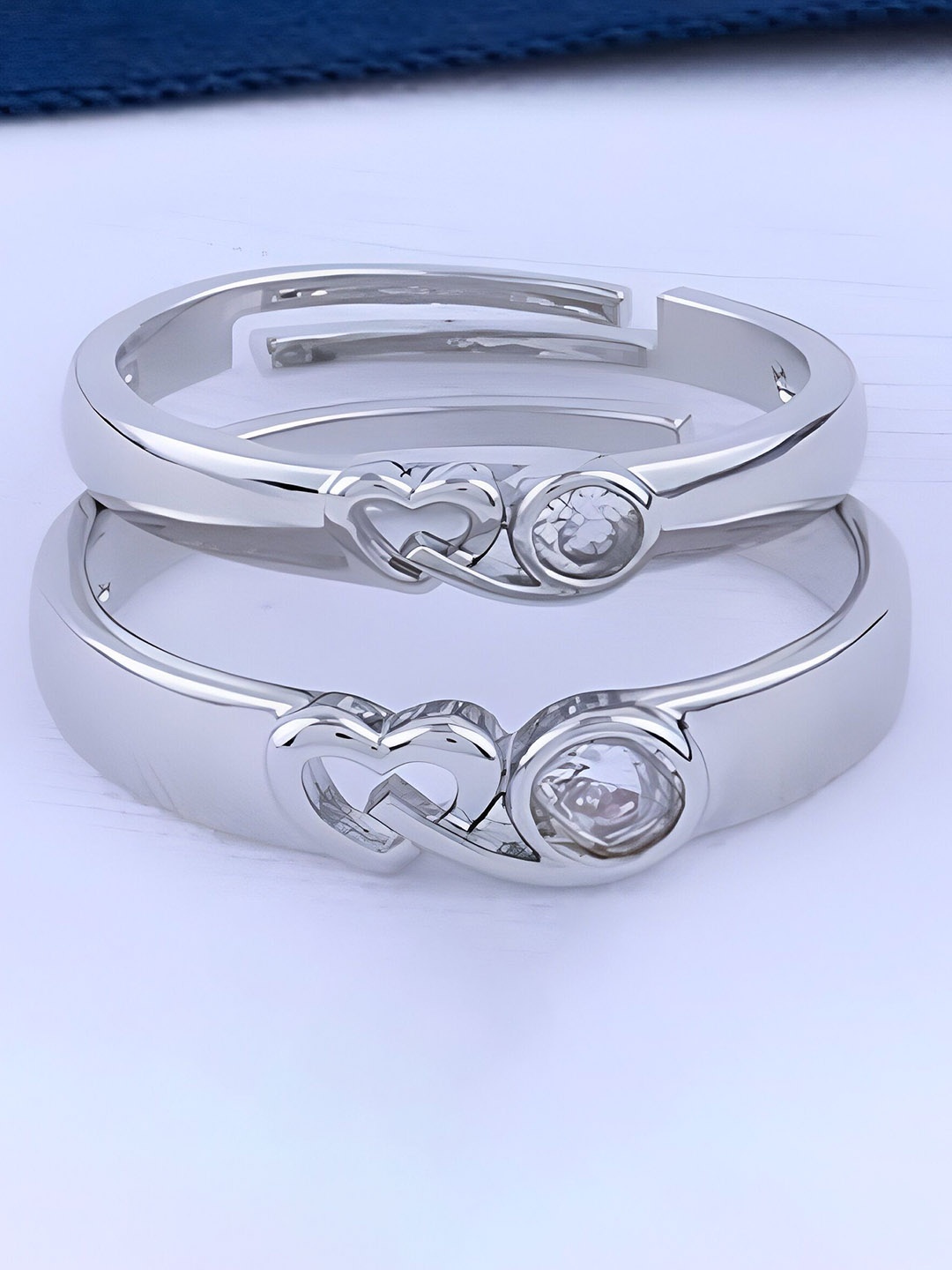 

RUHI COLLECTION Set Of 2 Silver-Plated CZ-Studded Couple Rings