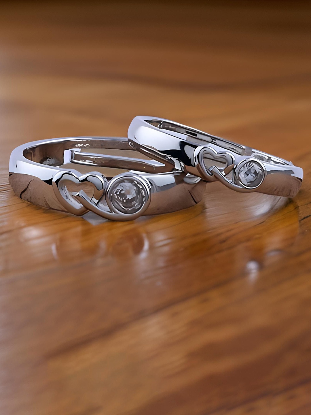 

RUHI COLLECTION Set Of 2 Silver-Plated CZ-Studded Couple Rings