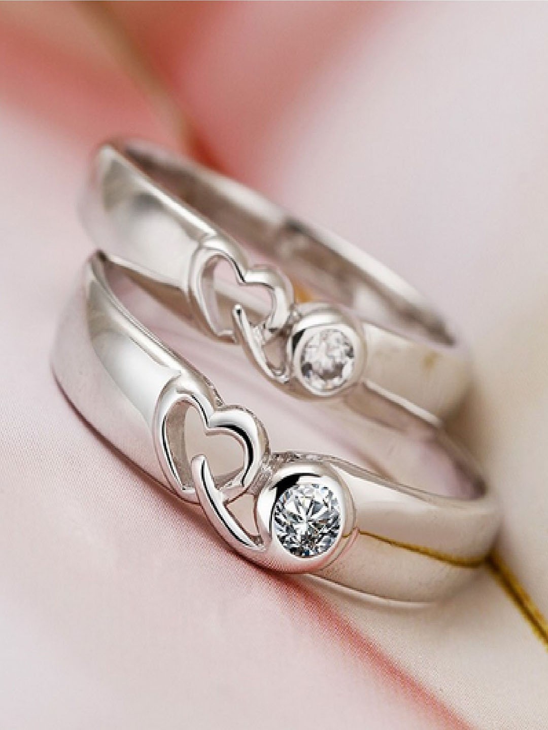 

RUHI COLLECTION Set Of 2 Silver-Plated CZ-Studded Couple Rings